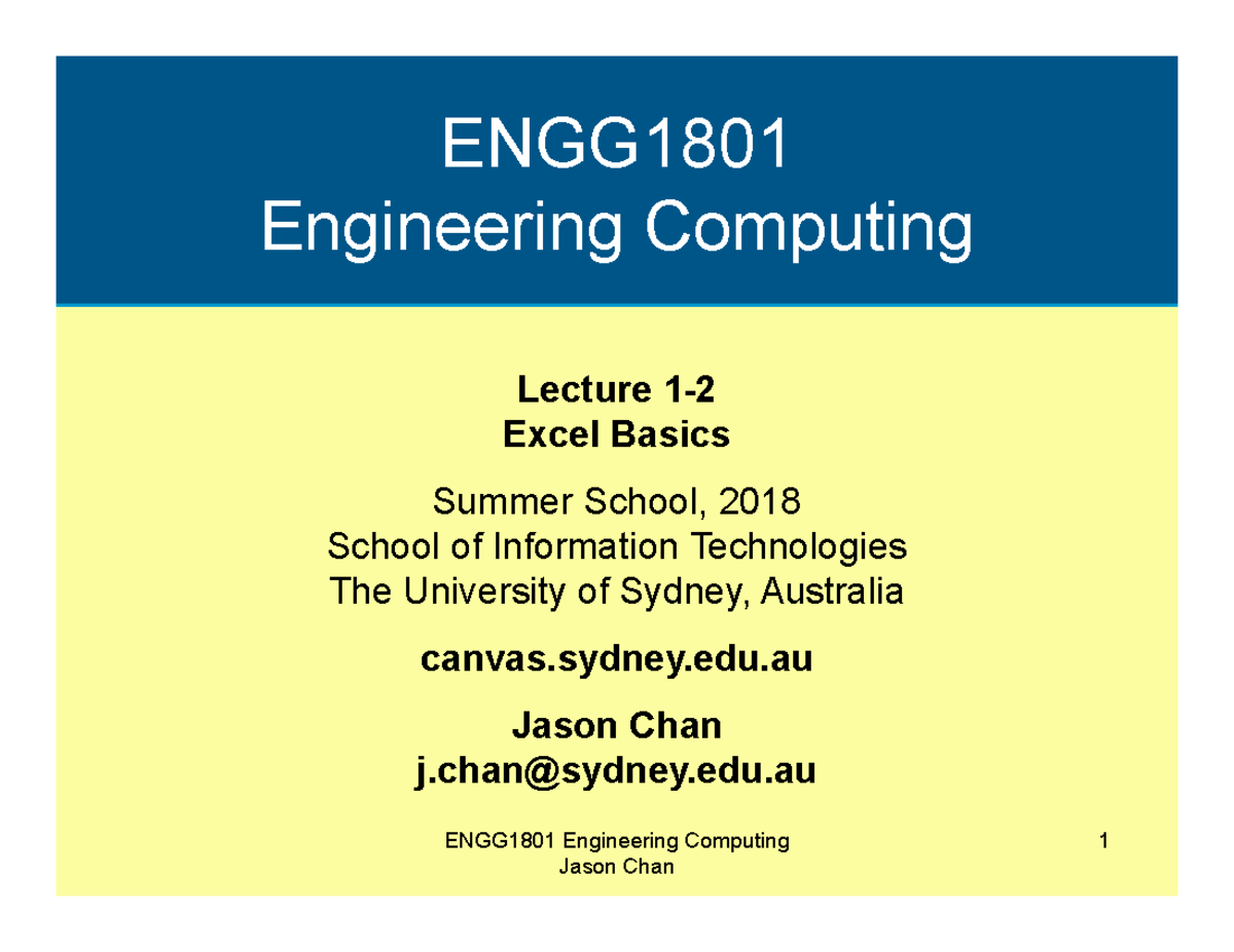 Lecture 1 2 Engineering Computing ENGG1801 - ENGG Engineering Computing ...