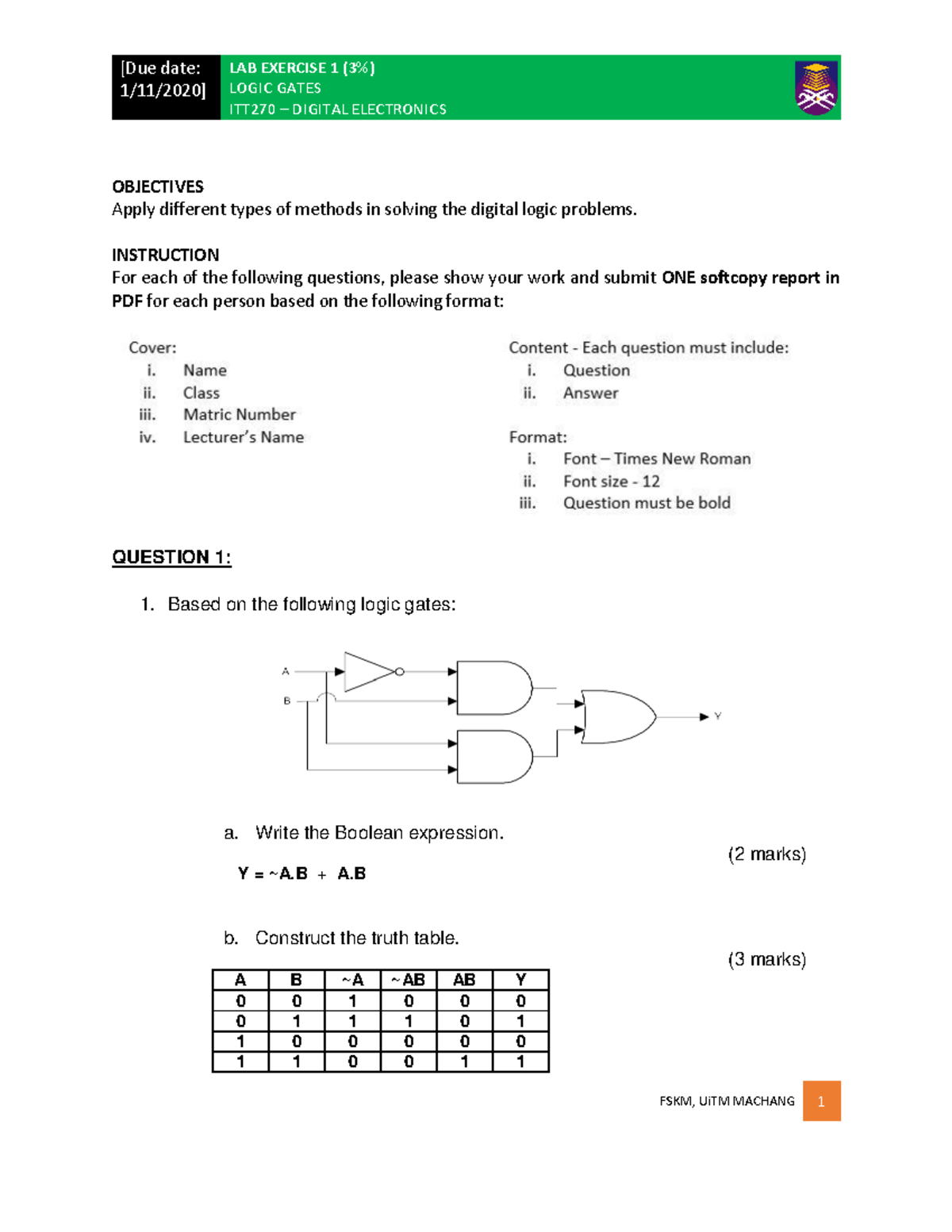 Lab Exercise 1 Logic Gates With Answer Due Date 1 11 2020 Lab Lab Exercise 1 Logic Gates With Answer Due Date 1 11 2020 Lab