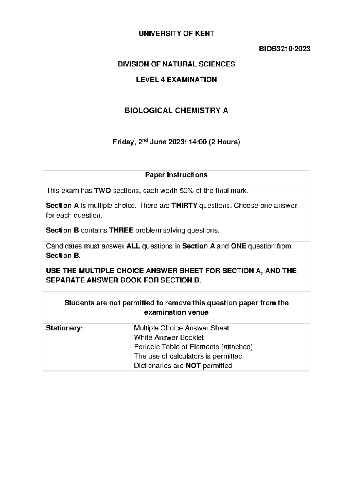 BIOS3210 2023 exam paper practise UNIVERSITY OF KENT BIOS3 210 BIOS3210 2023 exam paper practise UNIVERSITY OF KENT BIOS3 210