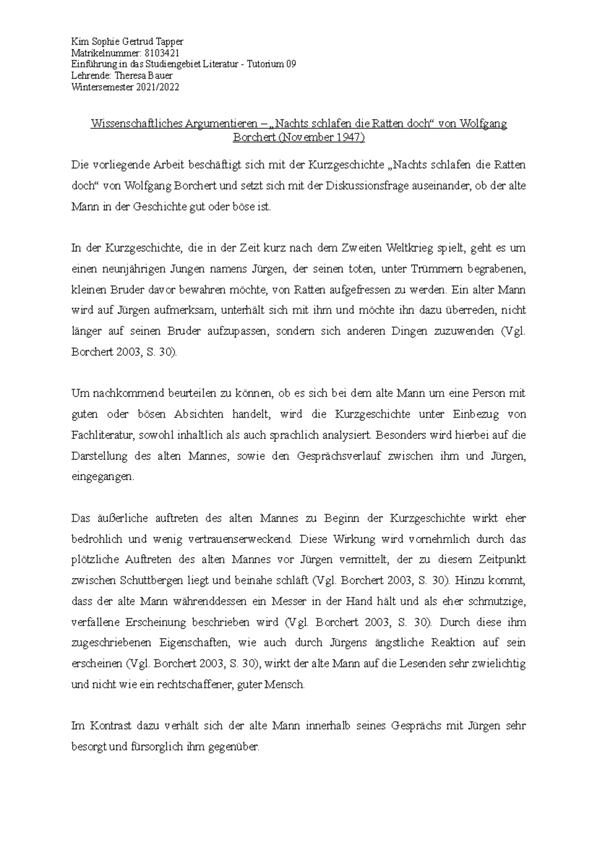 Inhaltsangabe Zu Nachts Schlafen Die Ratten Doch Analyse Nachts schlafen die Ratten doch - Kim Sophie Gertrud Tapper