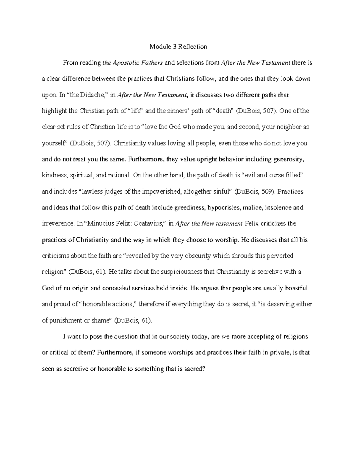 Module 3 Reflection - Module 3 Reflection From reading the Apostolic ...