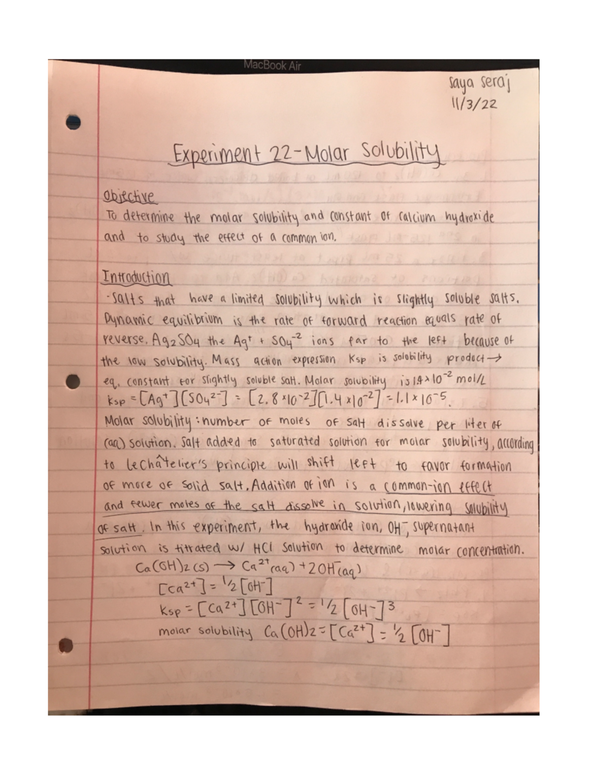 Pre lab 22 - Pre lab of the molar solubility - CHEM 1310 - NSU - Studocu