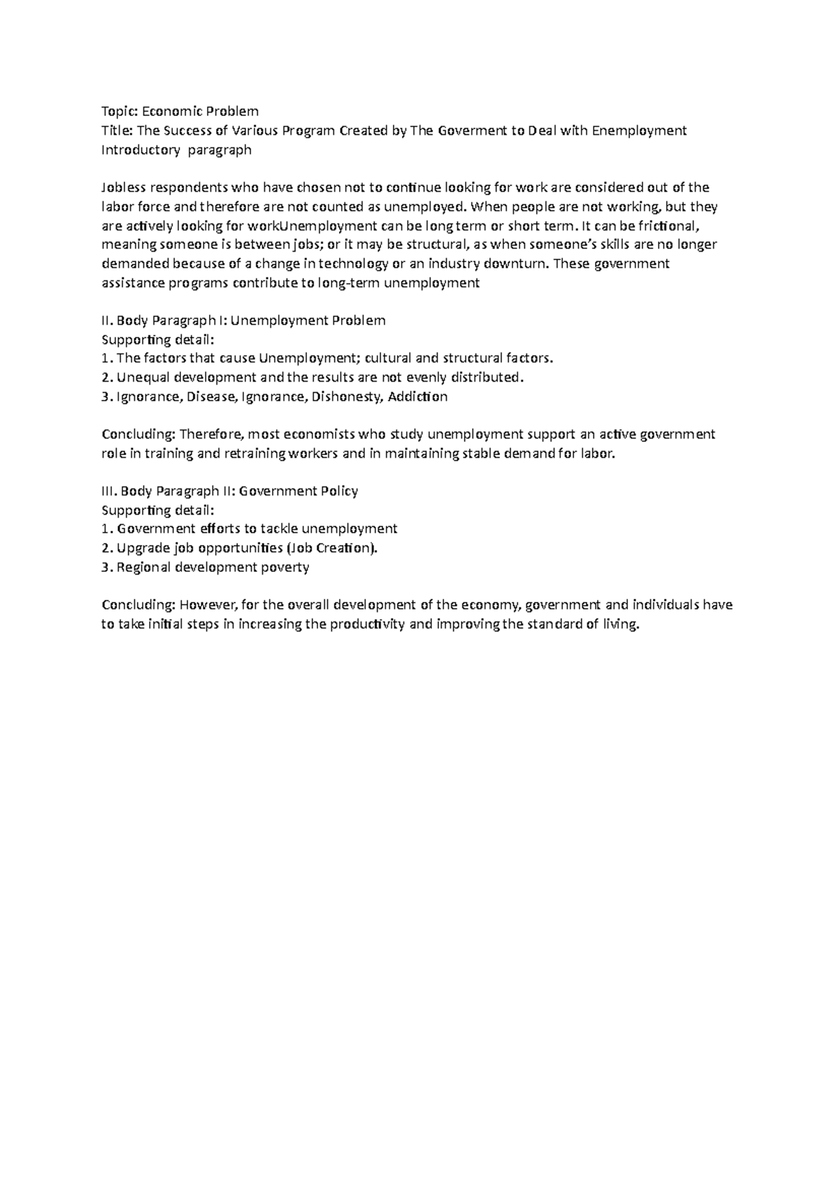 Outline inggris - Topic: Economic Problem Title: The Success of Various ...