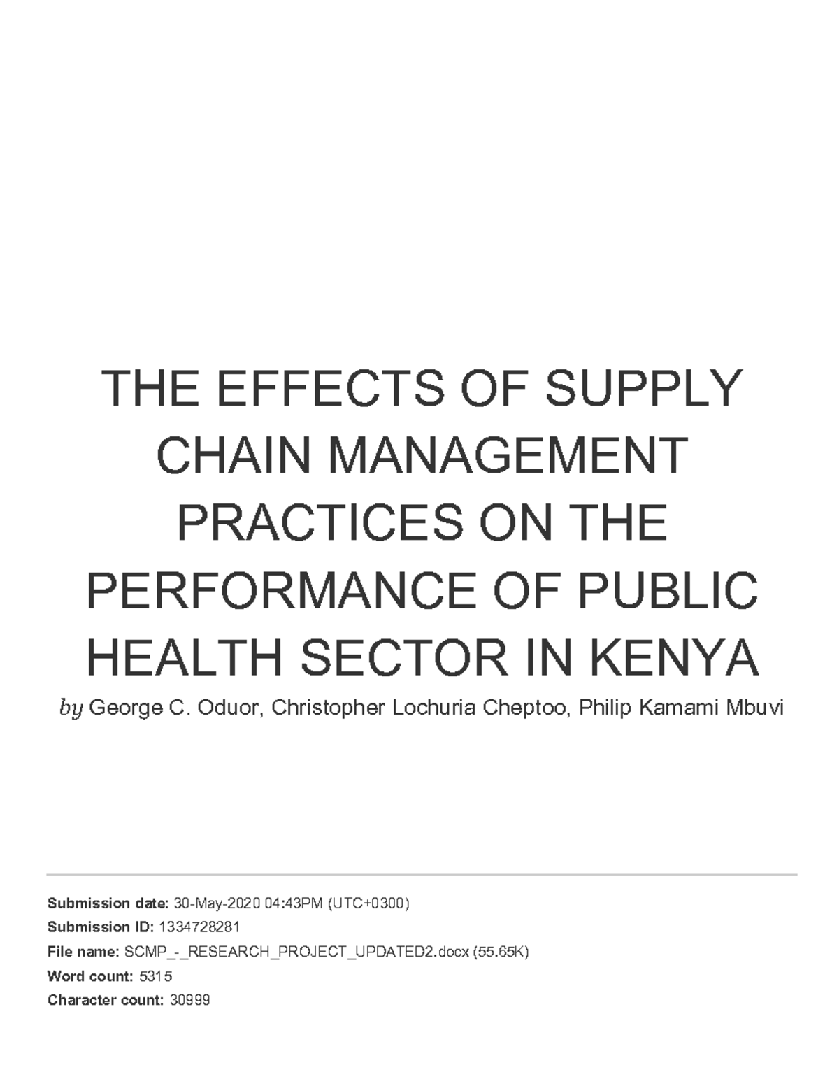 Assignment - THE Effects OF Supply Chain Management Practices ON THE ...