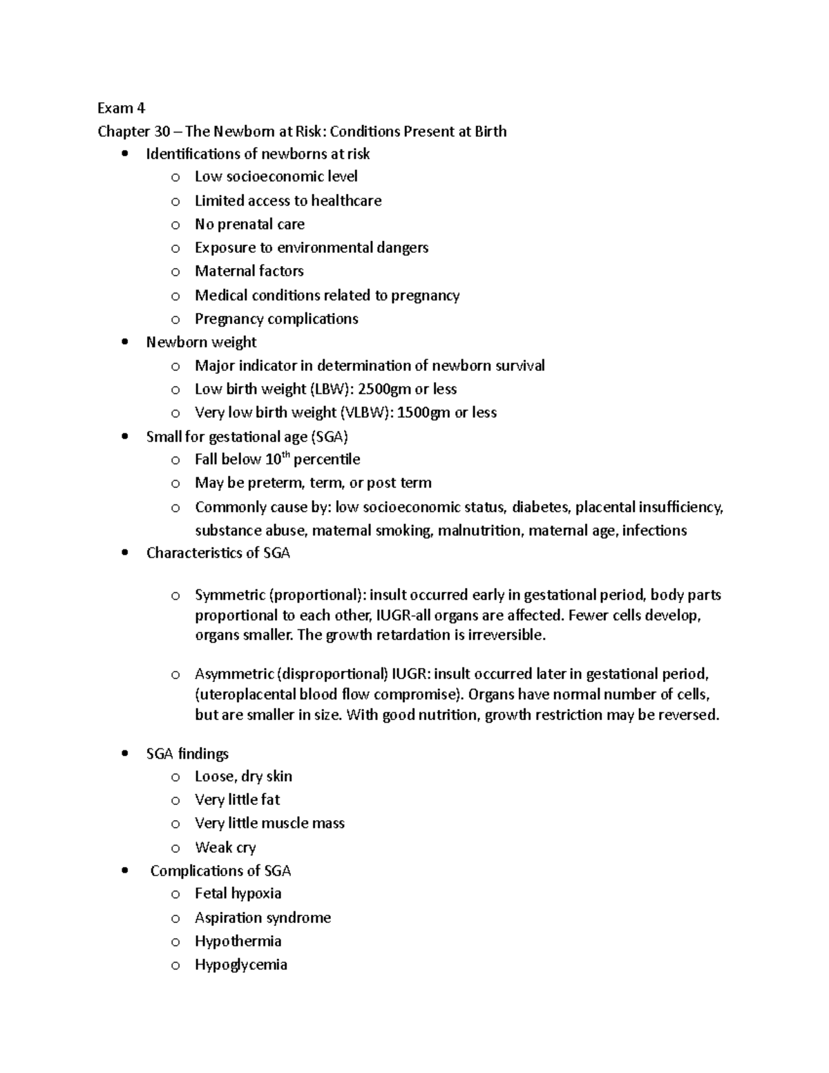 Exam 4 OB - Exam 4 OB - Exam 4 Chapter 30 – The Newborn At Risk ...