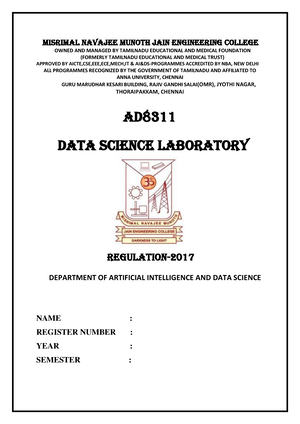 Lab Syllabus - AD3381 DATABASE DESIGN AND MANAGEMENT LAB SYLLABUS ...