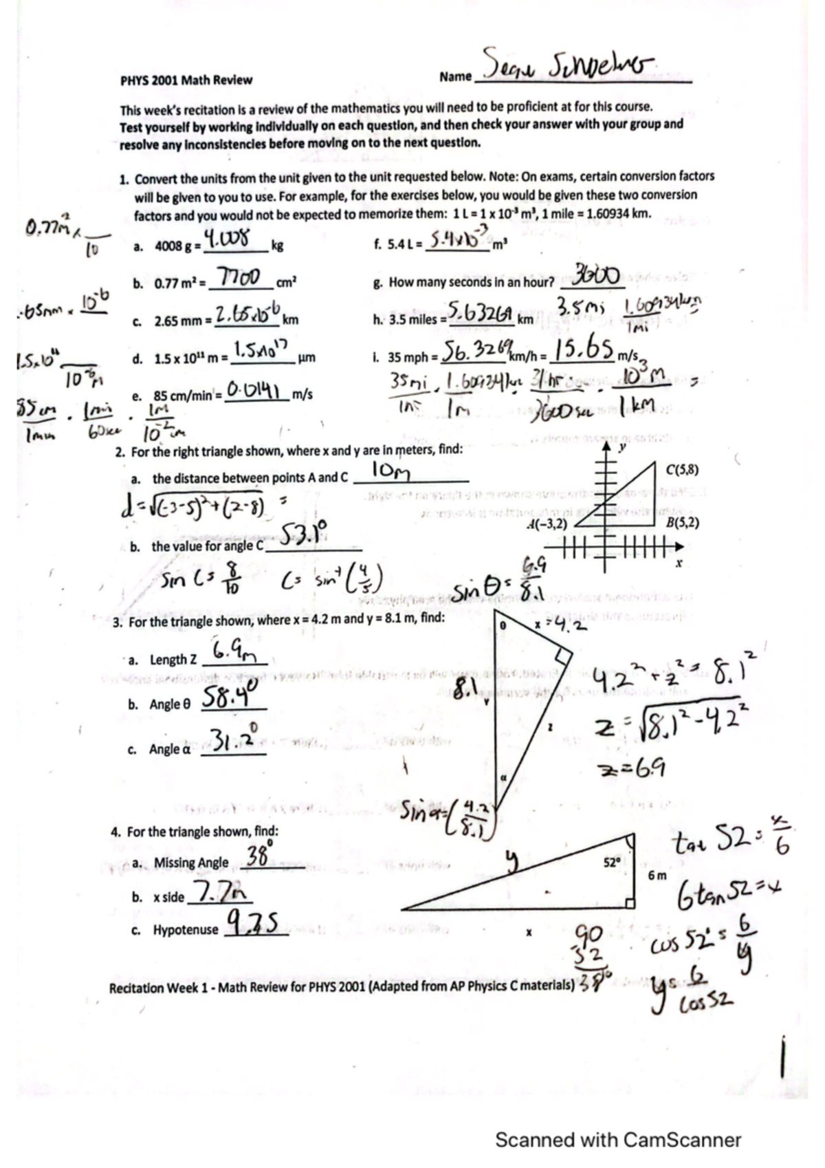 Physics Recitaiton 1 - PHYS2001 - Studocu