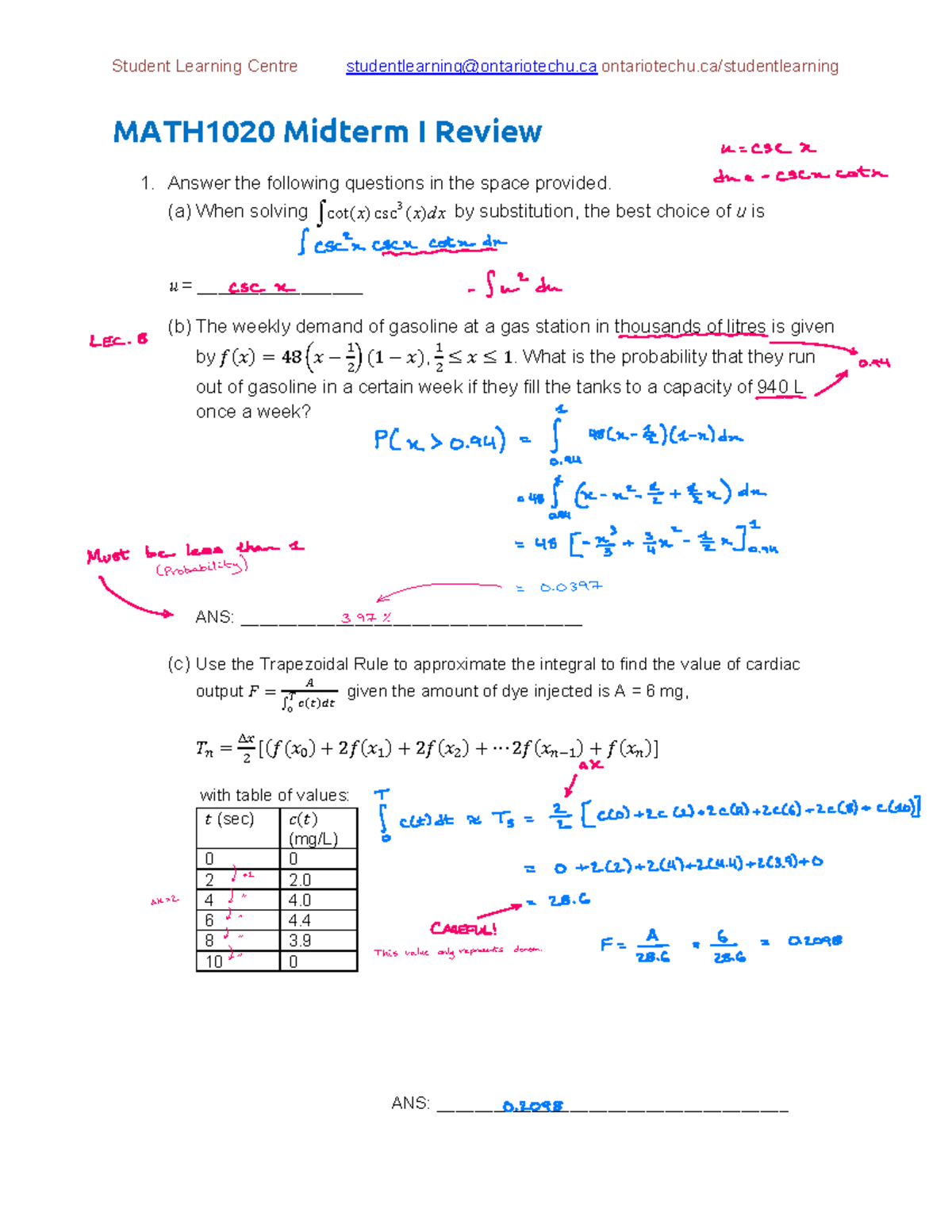 Midterm 1 Review - Student Learning Centre studentlearning@ontariotechu ...