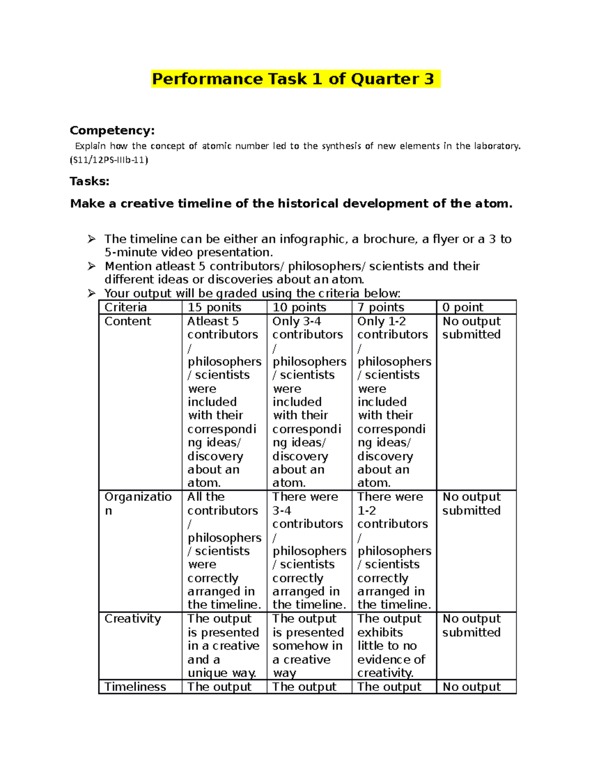 Performance Task 1 Physical Science - Performance Task 1 of Quarter 3 ...