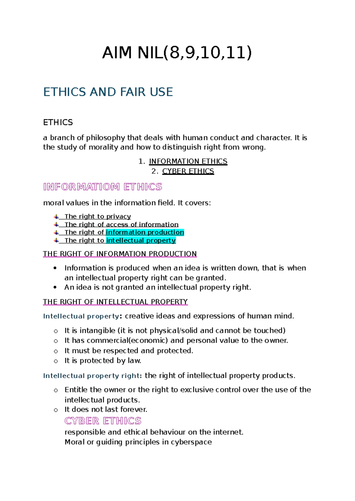 AIM NIL - Summary Academic information management - AIM NIL(8,9,10,11 ...