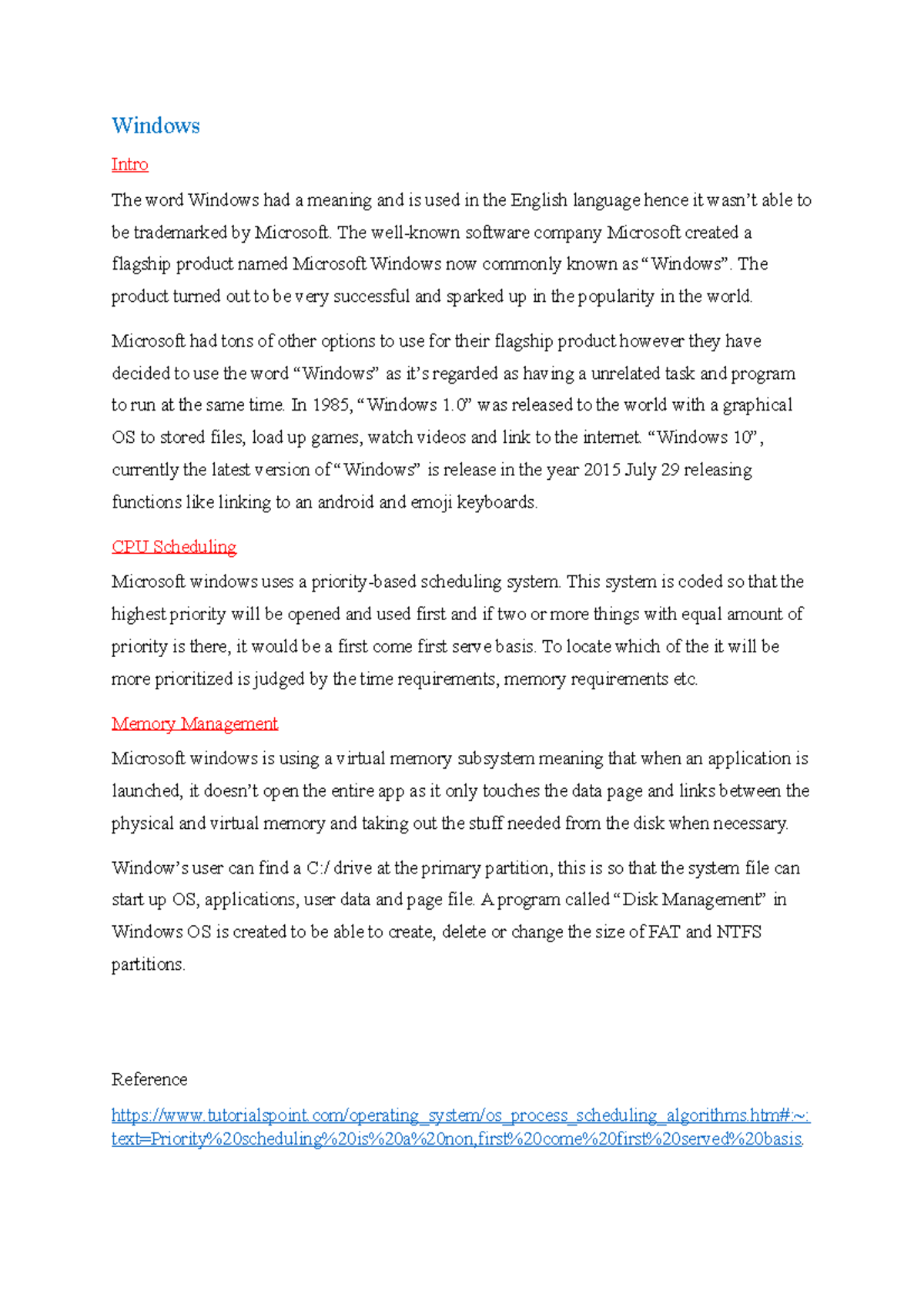 Windows Individual Assignment Windows Intro The word Windows had a