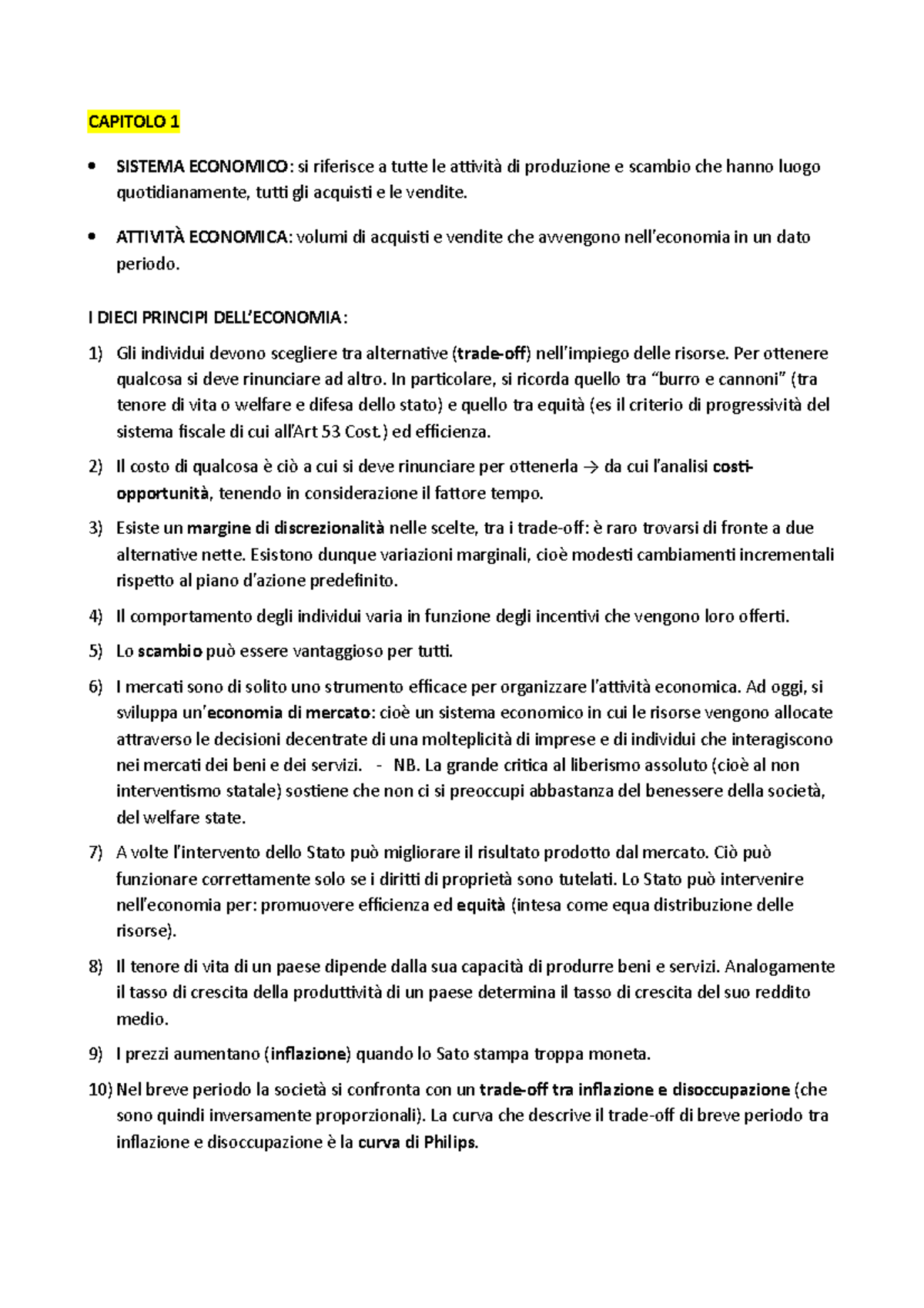 Economia Riassunto Dei Primi Quattro Capitoli Capitolo Sistema Economico Si Riferisce A