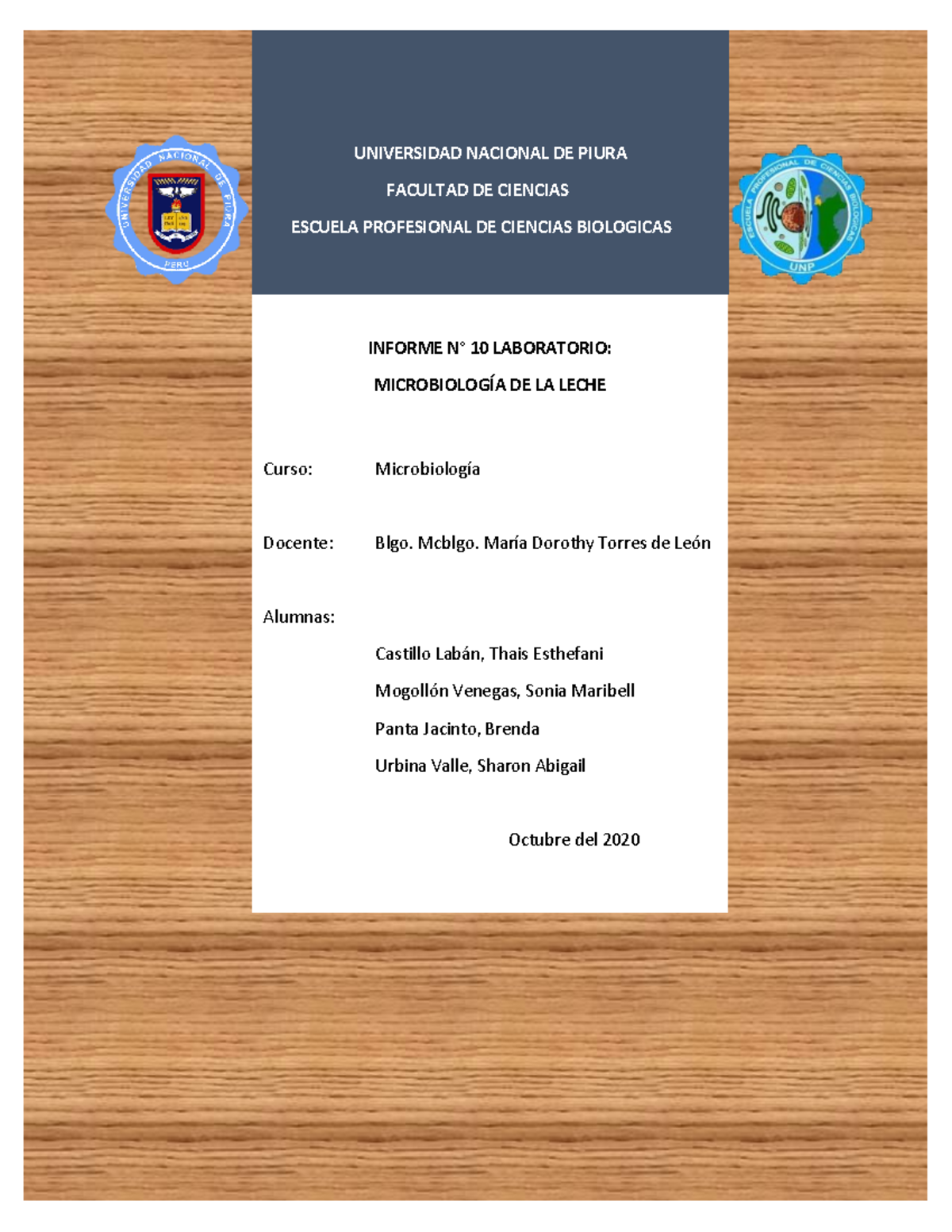 Informe 10 - Material practico - UNIVERSIDAD NACIONAL DE PIURA FACULTAD ...