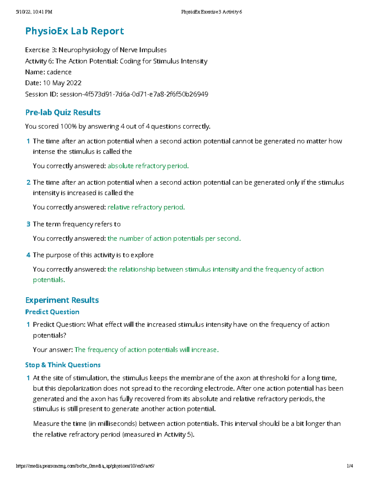 Physio Ex Exercise 3 Activity 6 - PhysioEx Lab Report Exercise 3 ...