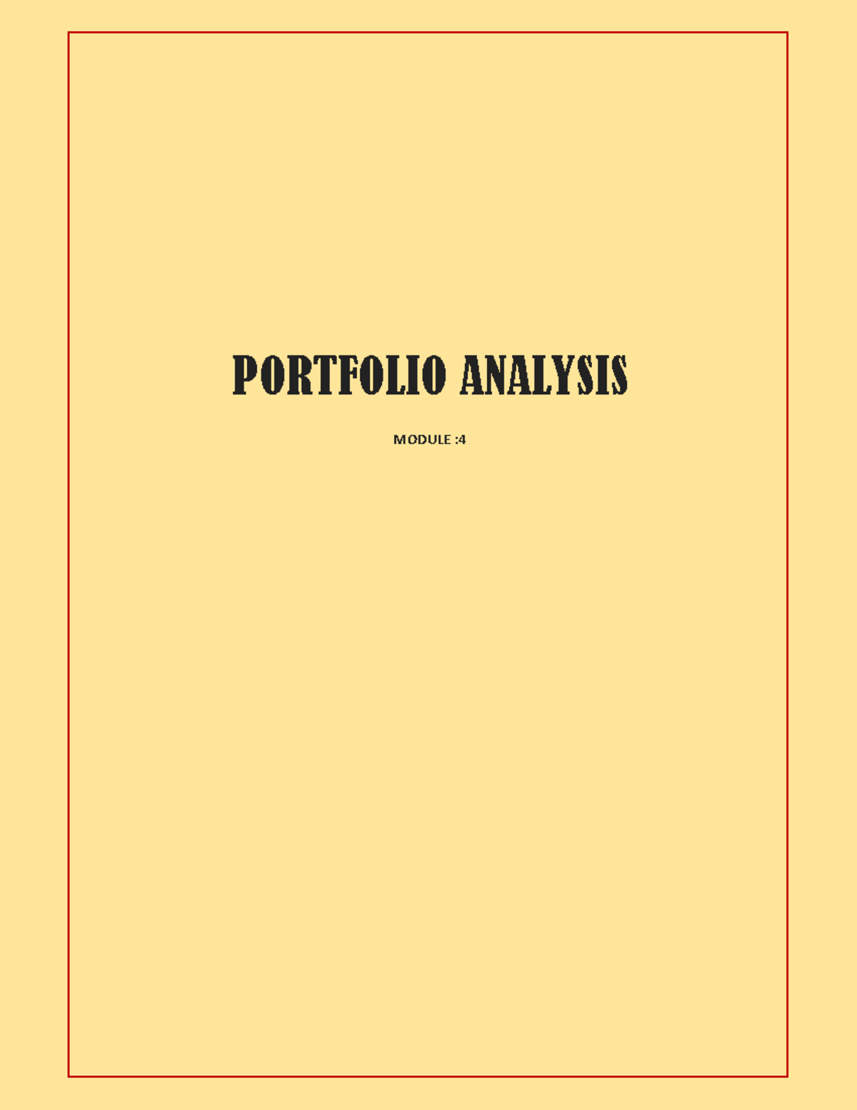 Portfolio Analysis - Study notes - PORTFOLIO ANALYSIS MODULE ...