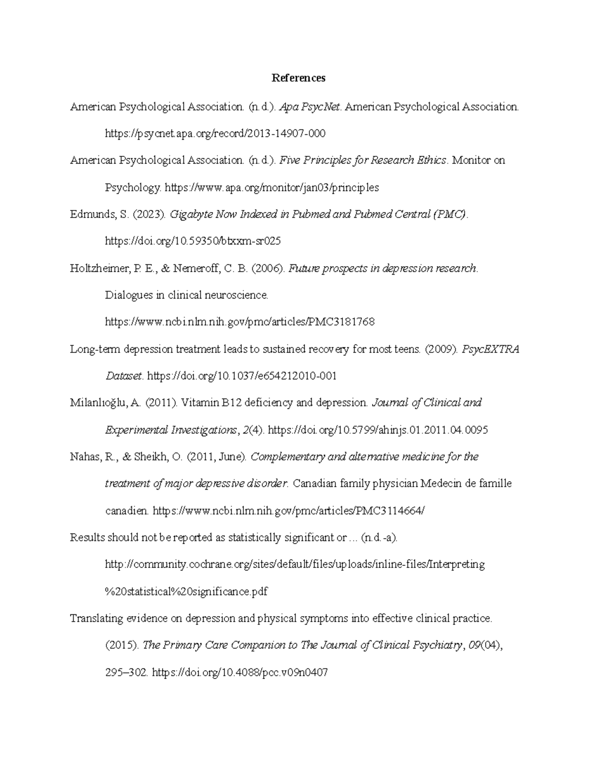 References - got an A - References American Psychological Association ...