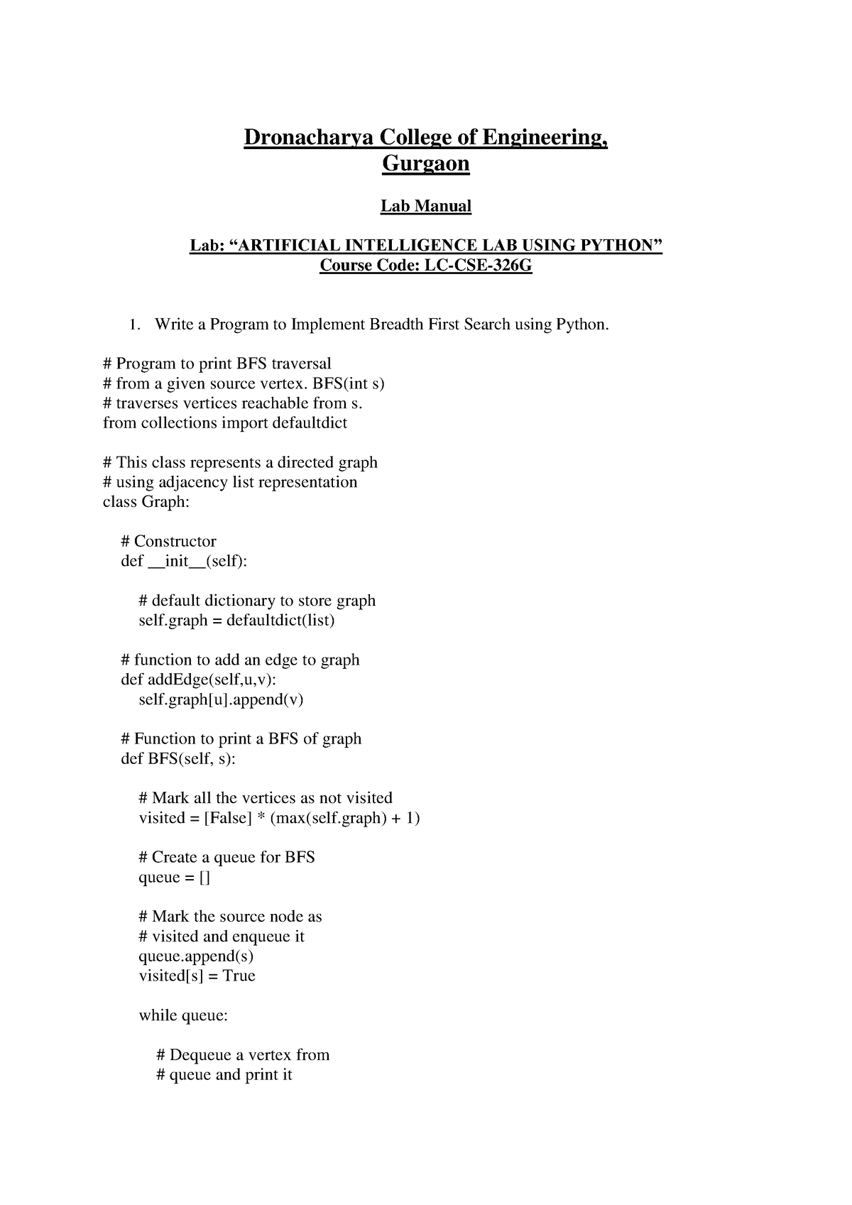 Lab Manual AI Lab VI Sem2 - Dronacharya College Of Engineering, Gurgaon ...