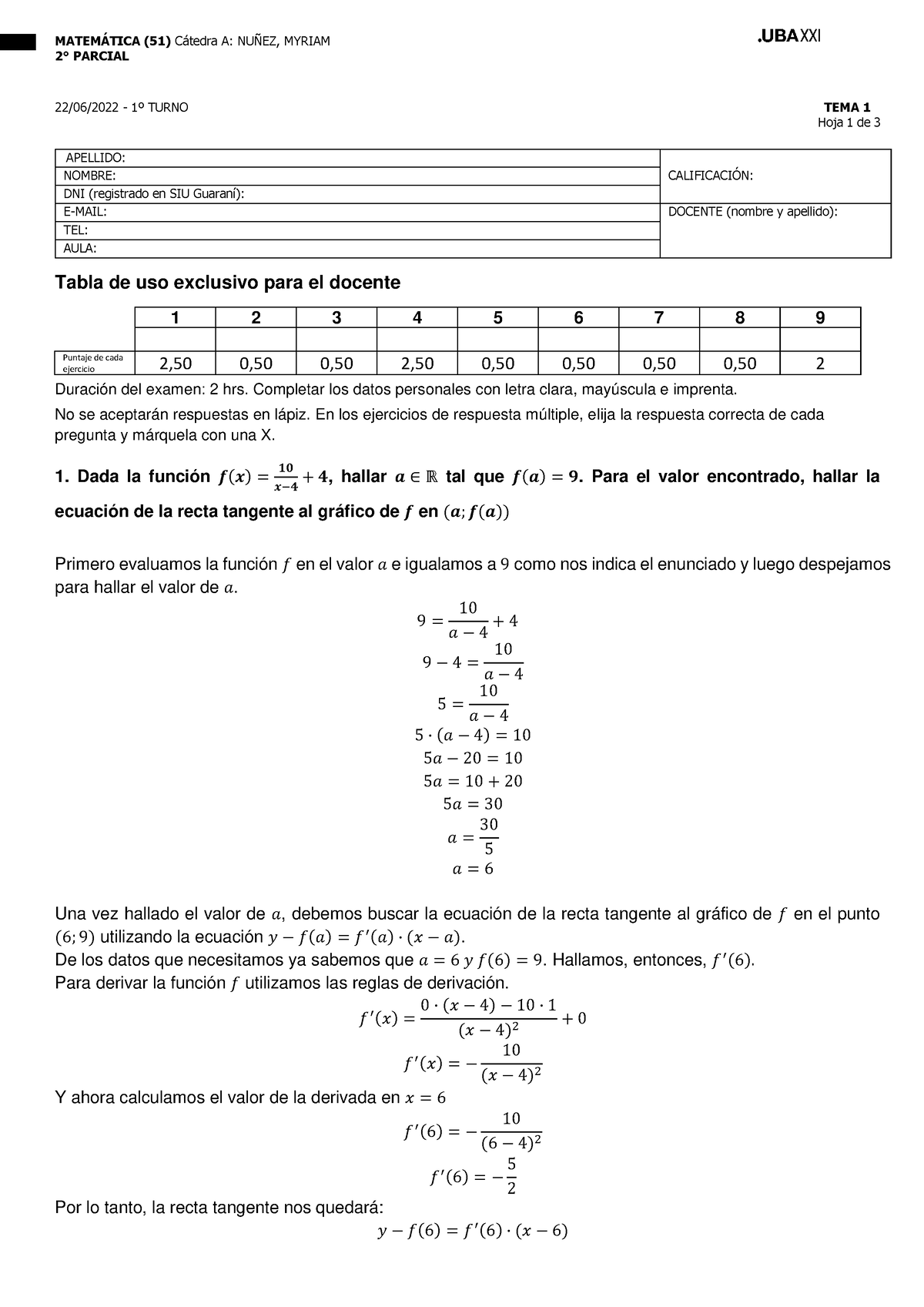 Respuestas Segundo Parcial Matematica Primer Turno TEMA 1 22-06-2022 ...