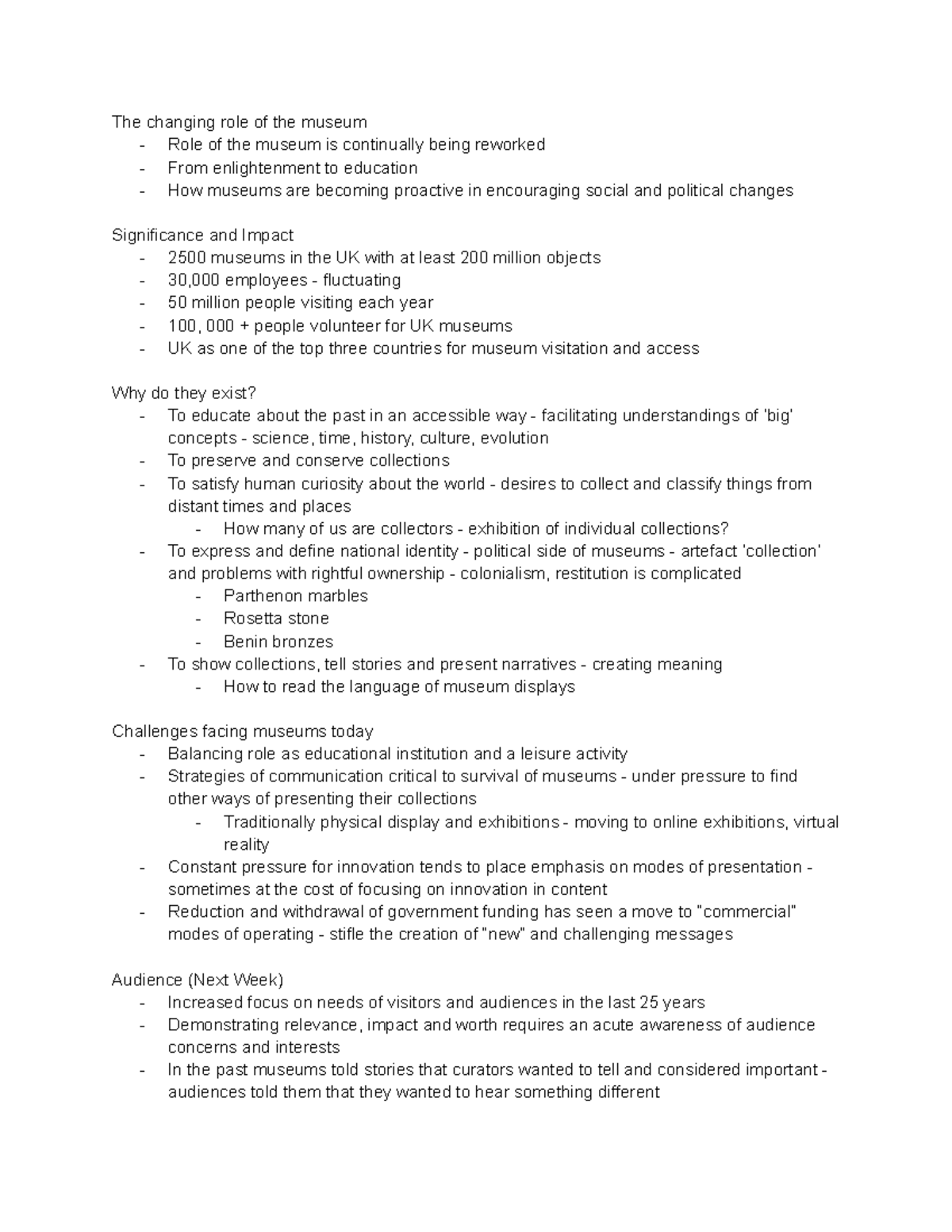 L1 - The Museum - Lecture notes 1 - The changing role of the museum ...