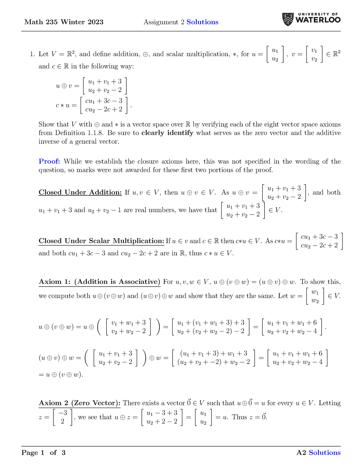 M235 W23 A2 Sol Spring 2023 Assignment 2 Solution Math 235 Winter