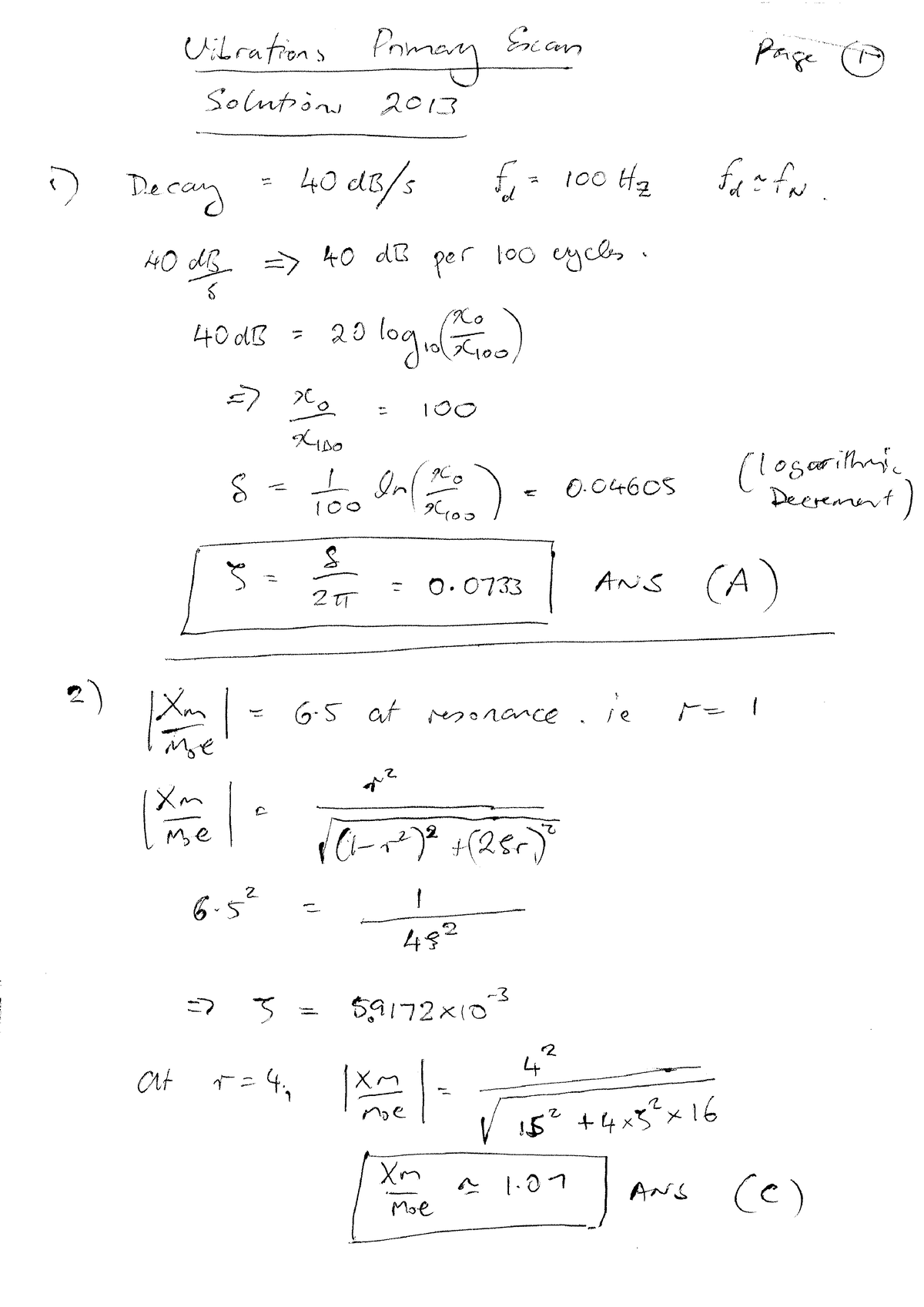 Primary Solutions 2013 Vibrations - MECH ENG 2019 - Adelaide University ...