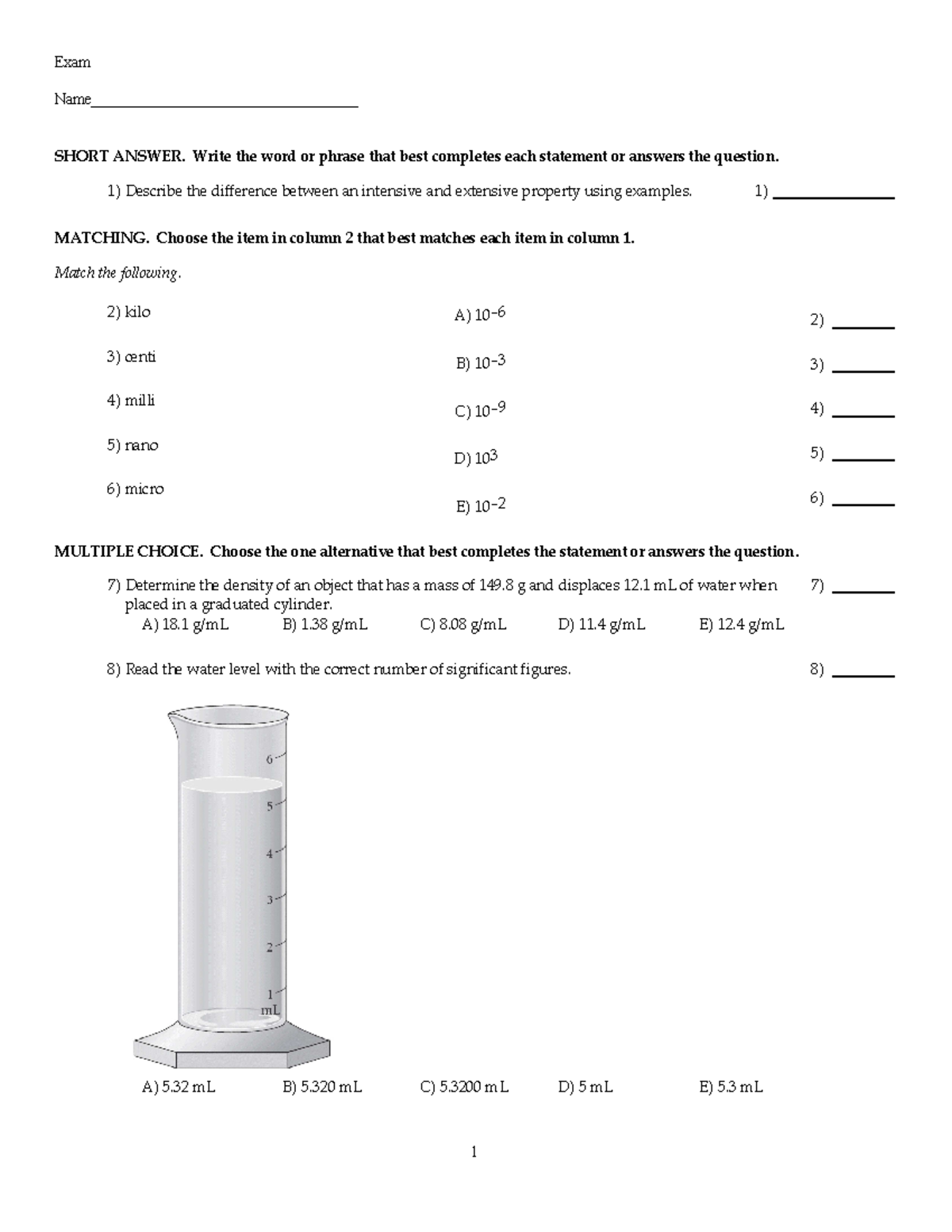 Unit 1 Practice Test - Exam Name ...