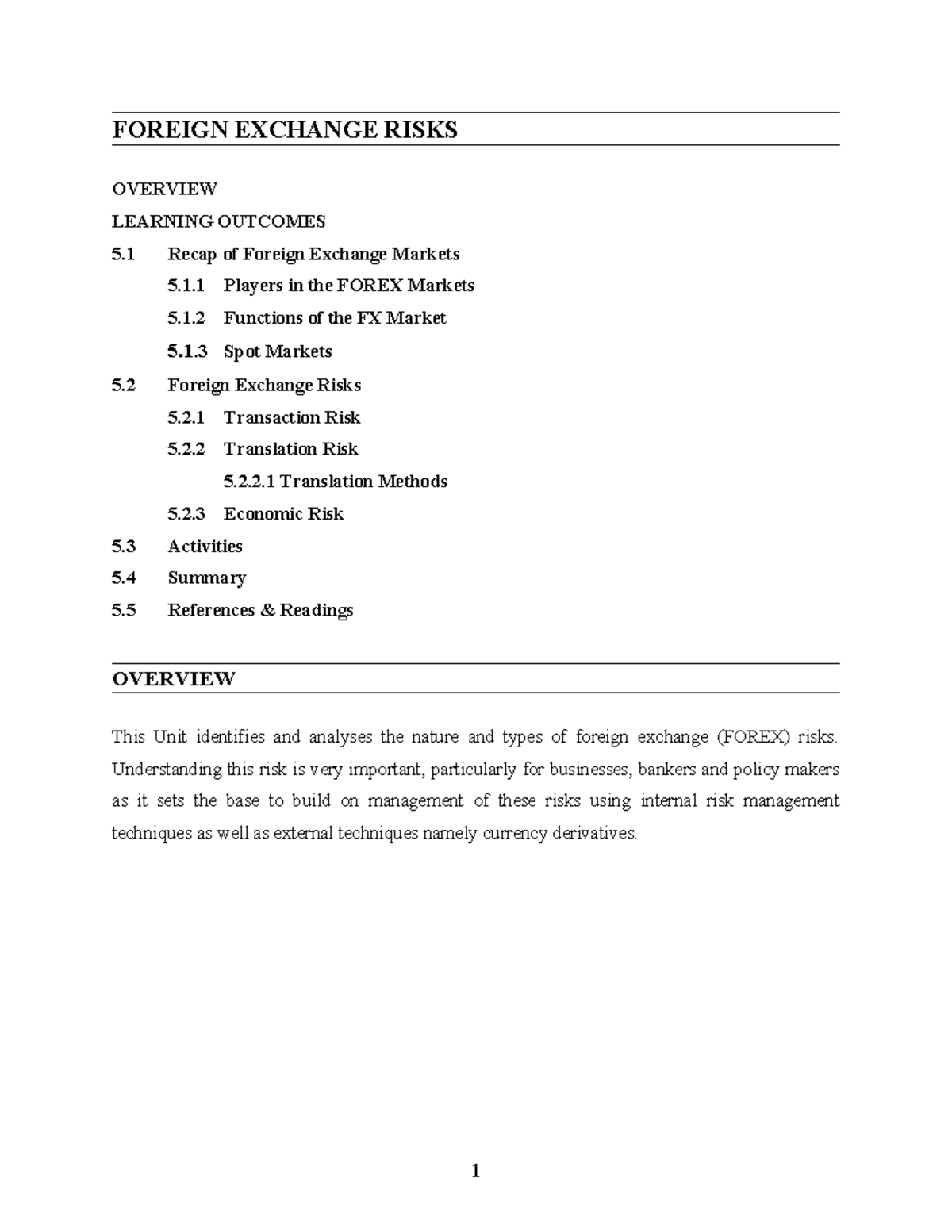notes on forex risks - FOREIGN EXCHANGE RISKS OVERVIEW LEARNING ...
