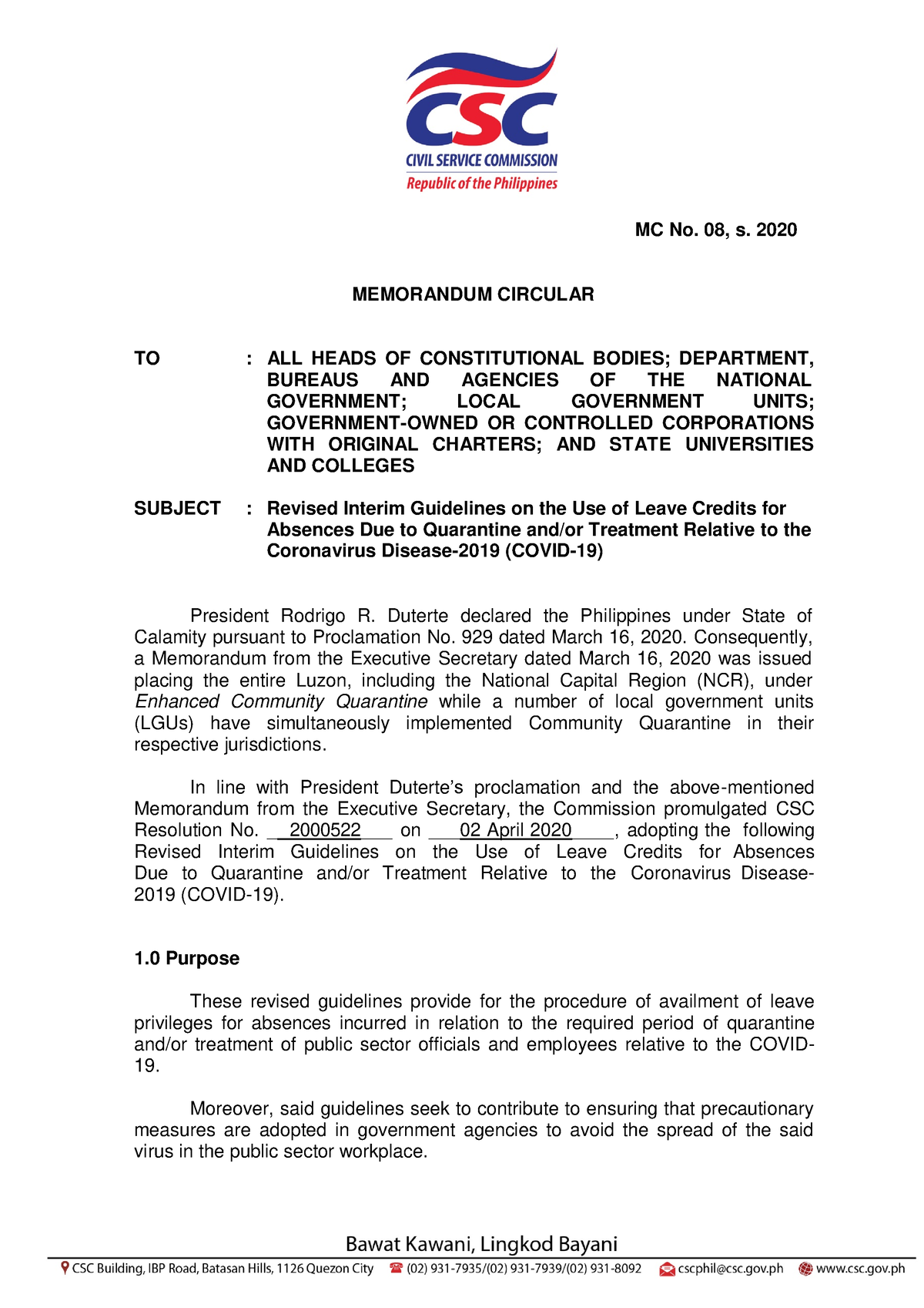 csc-mc-no-08-interim-rules-on-covid-related-absences-calamity