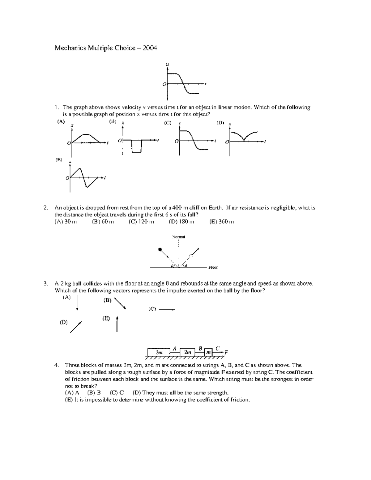 AP Physics C 2004 with Answers - Mechanics Multiple Choice – 2004 The ...