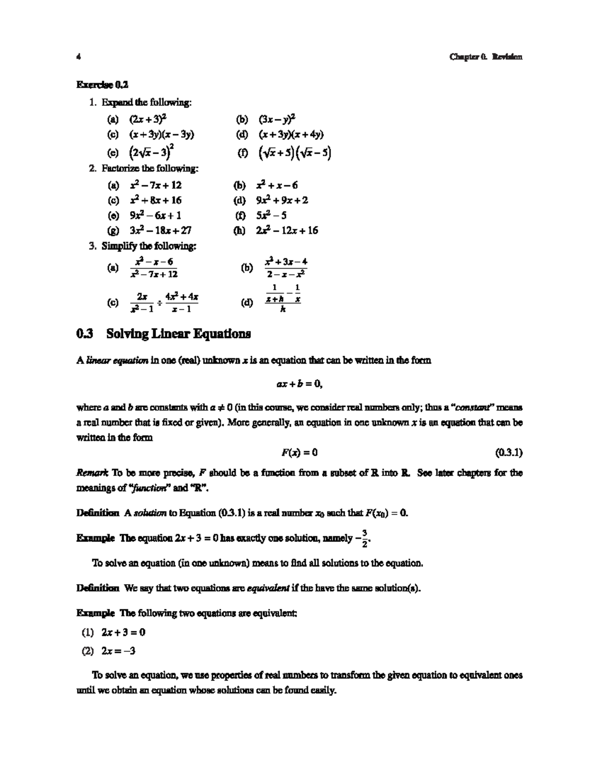 MATH051- Solving Linear Equations Summary AND Exercise - Engineering ...