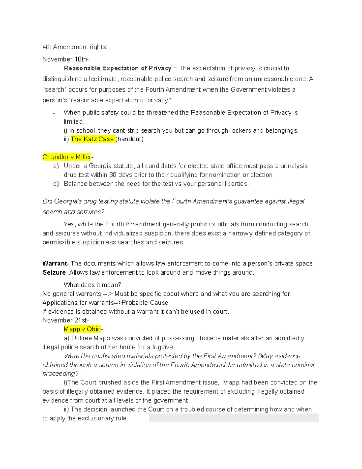 Political Science 3 Lecture notes N/A 4th Amendment rights November 18th Reasonable Studocu
