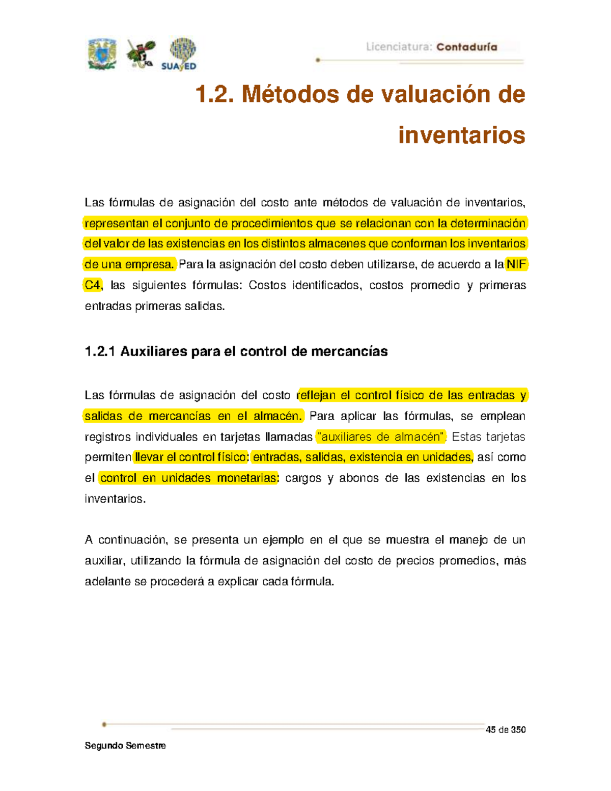 Métodos De Valuación De Inventarios - 45 De 350 1. Métodos De Valuación ...