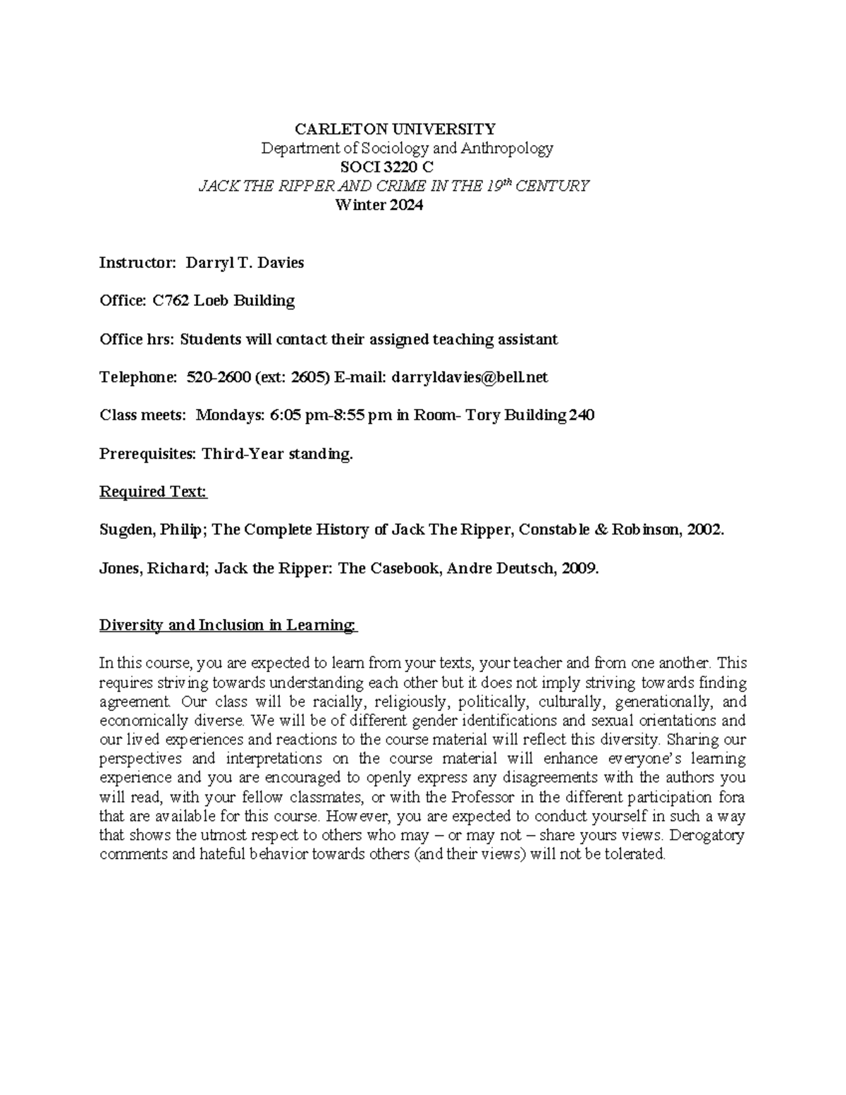 Chair Approved SOCI 3220 C Course Outline Winter 2024 - CARLETON ...