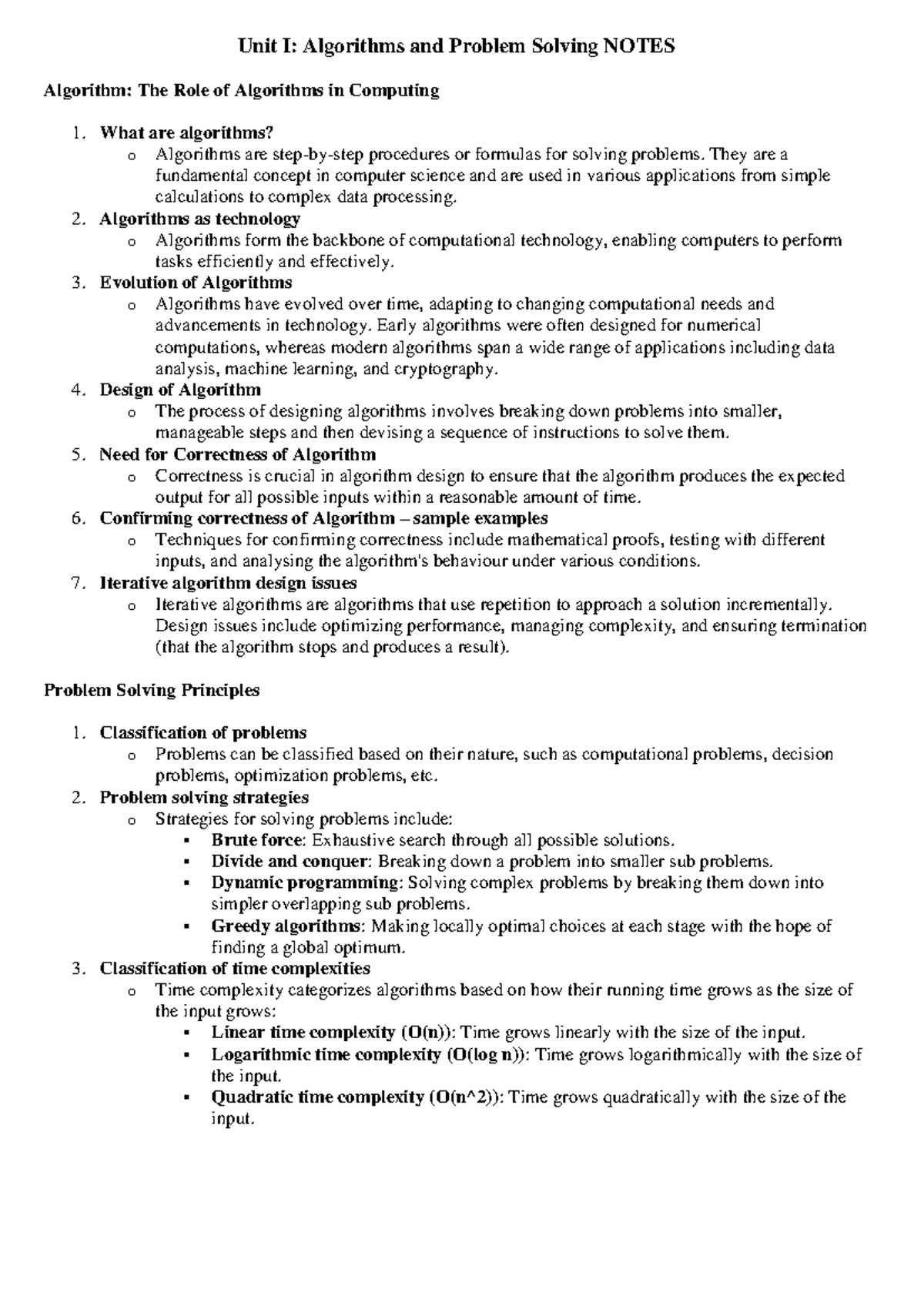 Unit 1 DAA - UT paper of DAA - Unit I: Algorithms and Problem Solving ...