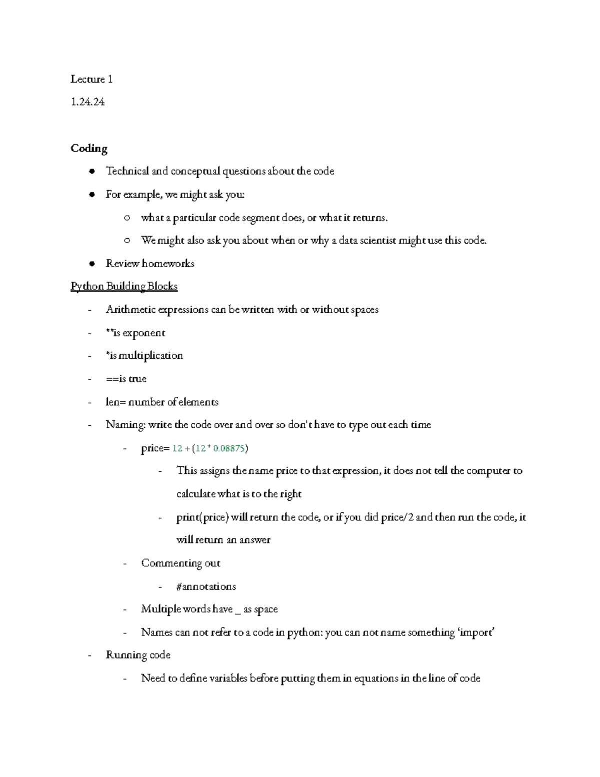 Data science notes lecture 1 1 coding technical and conceptual