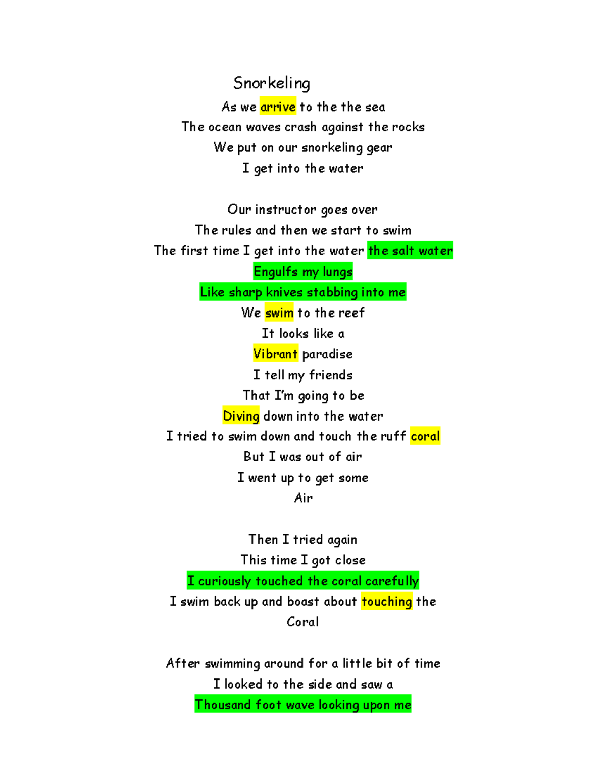 Poem - Your - Snorkeling As we arrive to the the sea The ocean waves ...