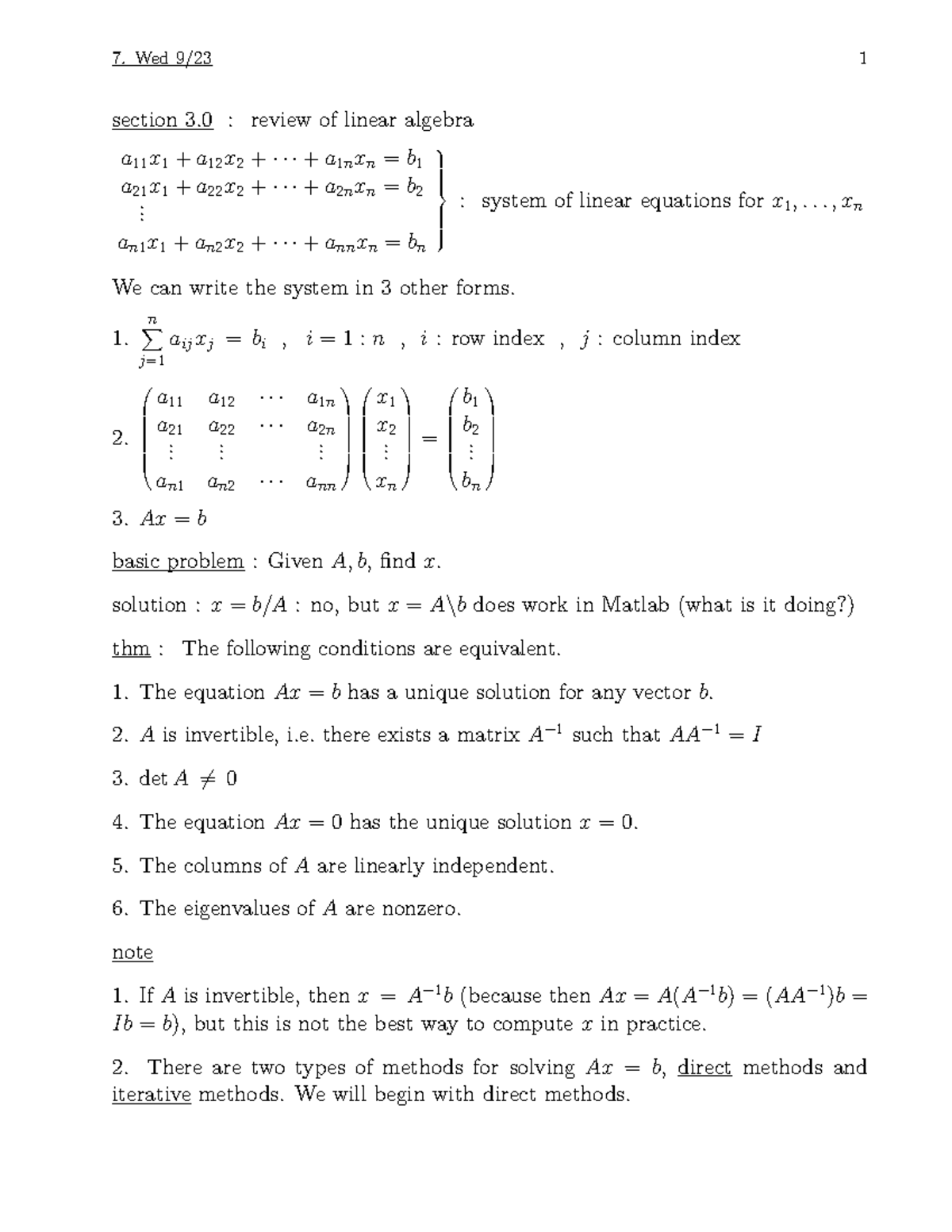 Math471 chapter 3 Fall 2009 Numerical Methods Section 002 - 7. Wed 1 ...