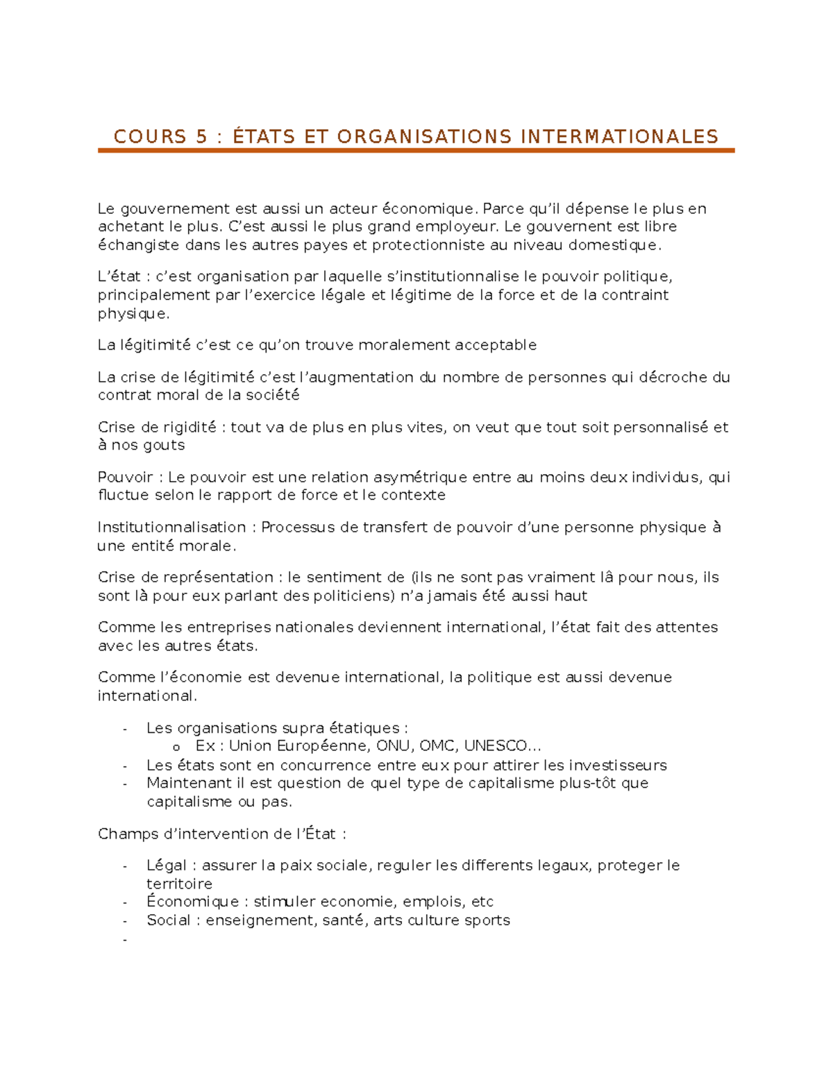 Cours Cours Tats Et Organisations Intermationales Le