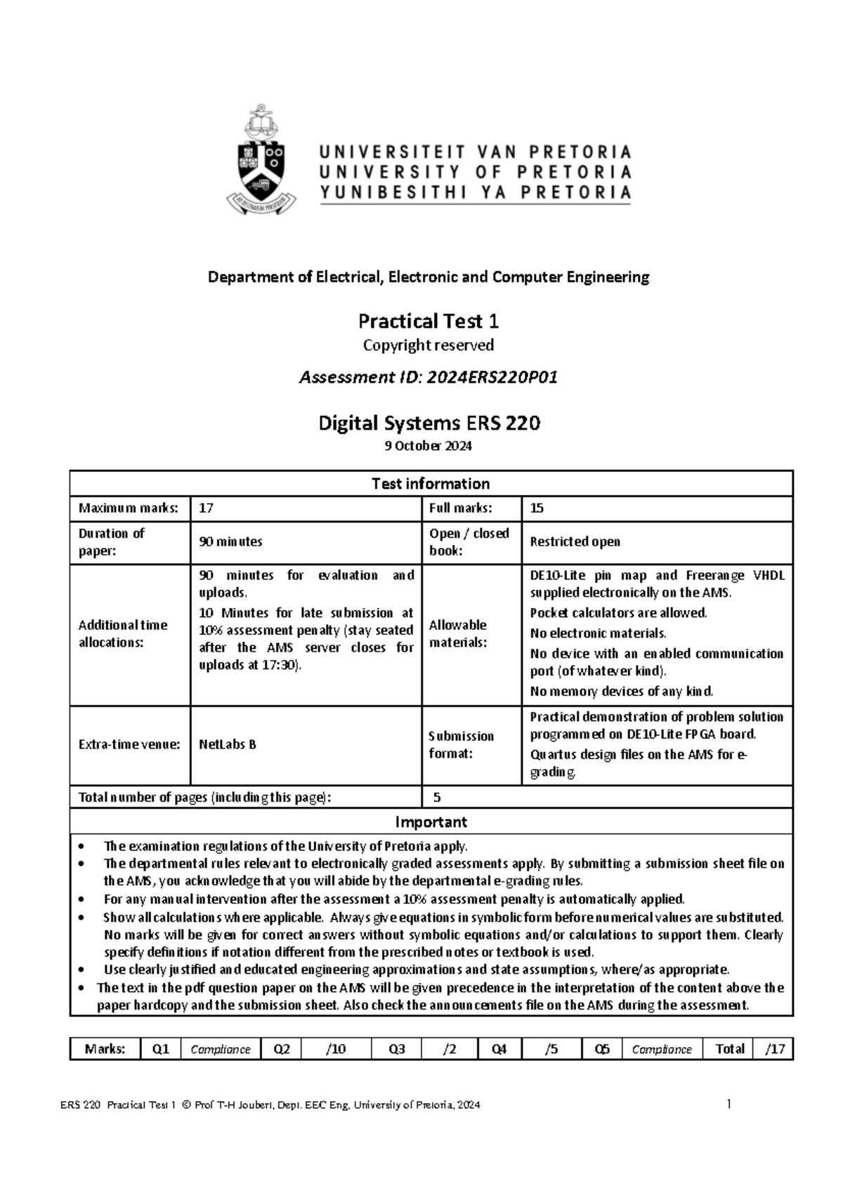 2024ERS220P01 - Practical Test 1 - Department of Electrical, Electronic ...