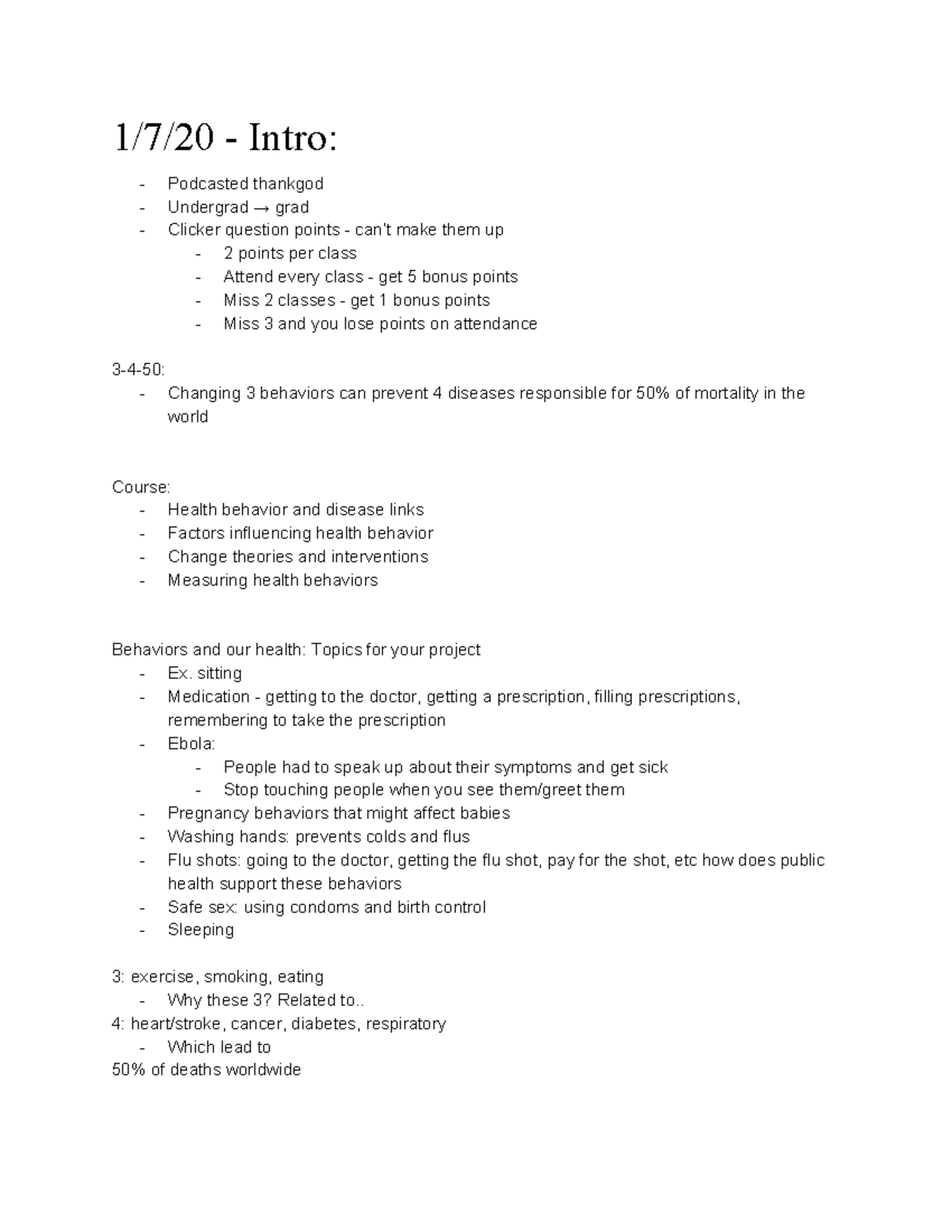 FMPH 110 Lecture Notes - 1/7/20 - Intro: Podcasted thankgod Undergrad → ...