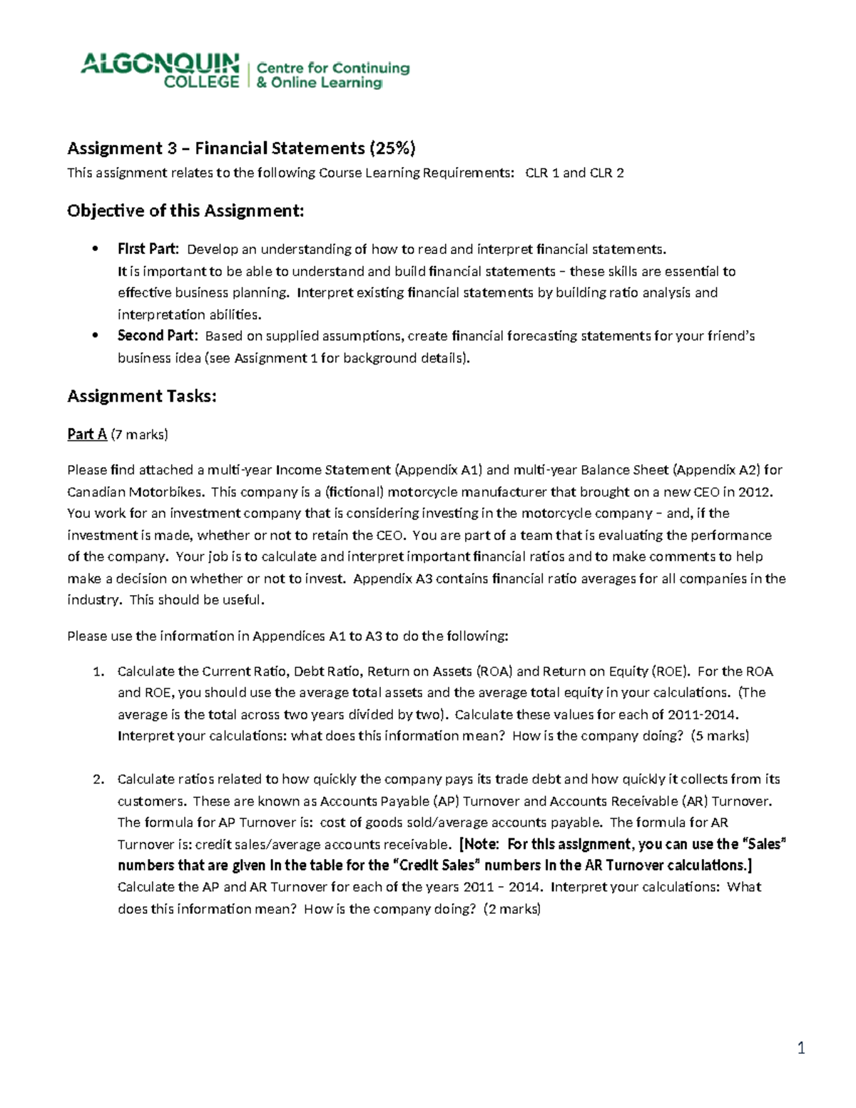 financial statements assignment