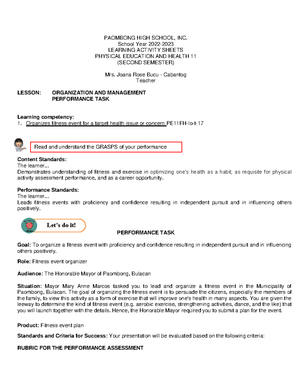 Sports Event Proposal Sample PAOMBONG HIGH SCHOOL, INC. School Year