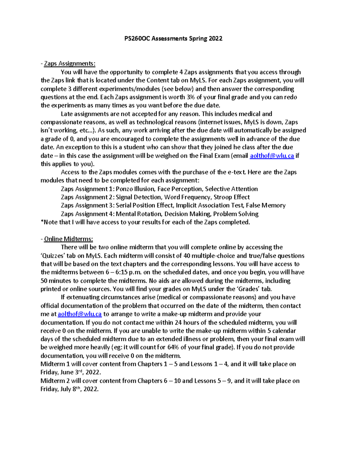 PS260 OC Assignment 1: Assessments Spring 2022 - PS260OC Assessments ...