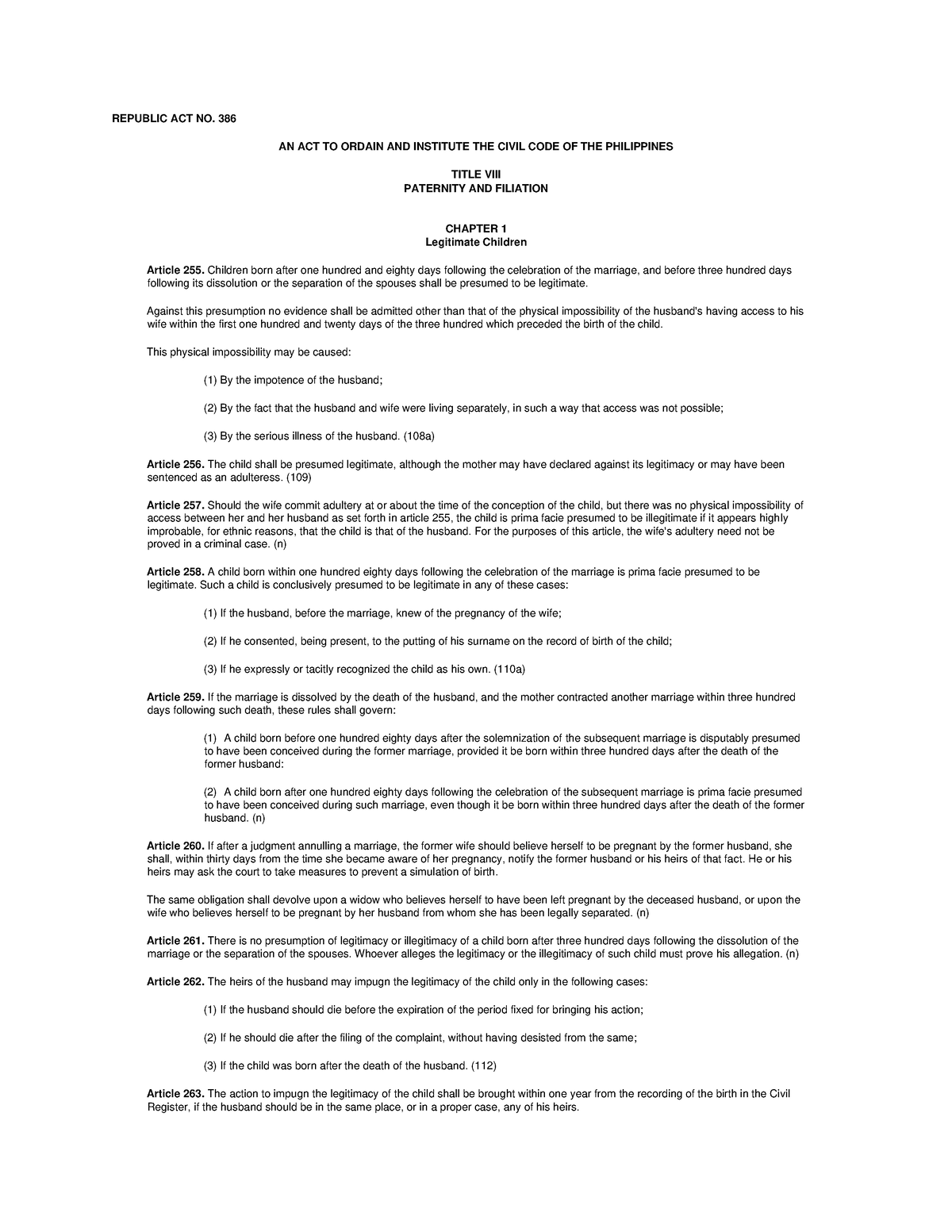 Republic ACT NO 386 - Title VIII - REPUBLIC ACT NO. 386 AN ACT TO ...