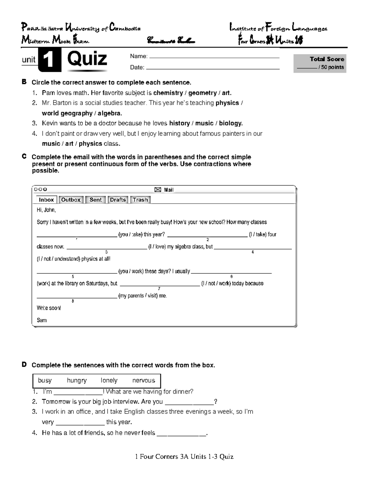 Quiz Unit Four Corners A Midterm Mock Exam Commitment To