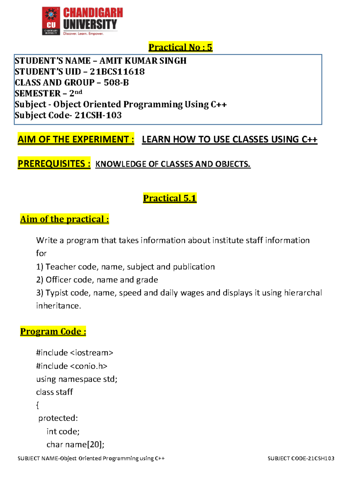 Worksheet Practical 5 - Practical No : 5 AIM OF THE EXPERIMENT : LEARN ...