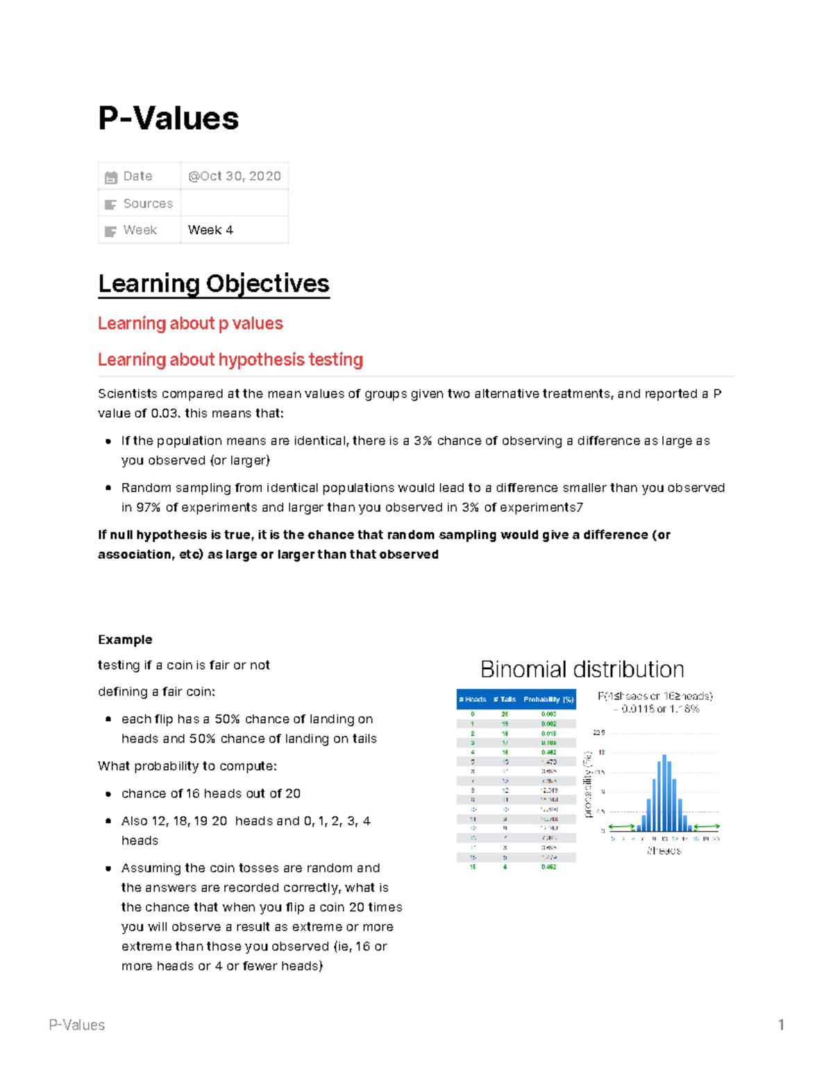 P-Values - Lecture notes 7 - P-Values Date Sources Week Week 4 Learning ...