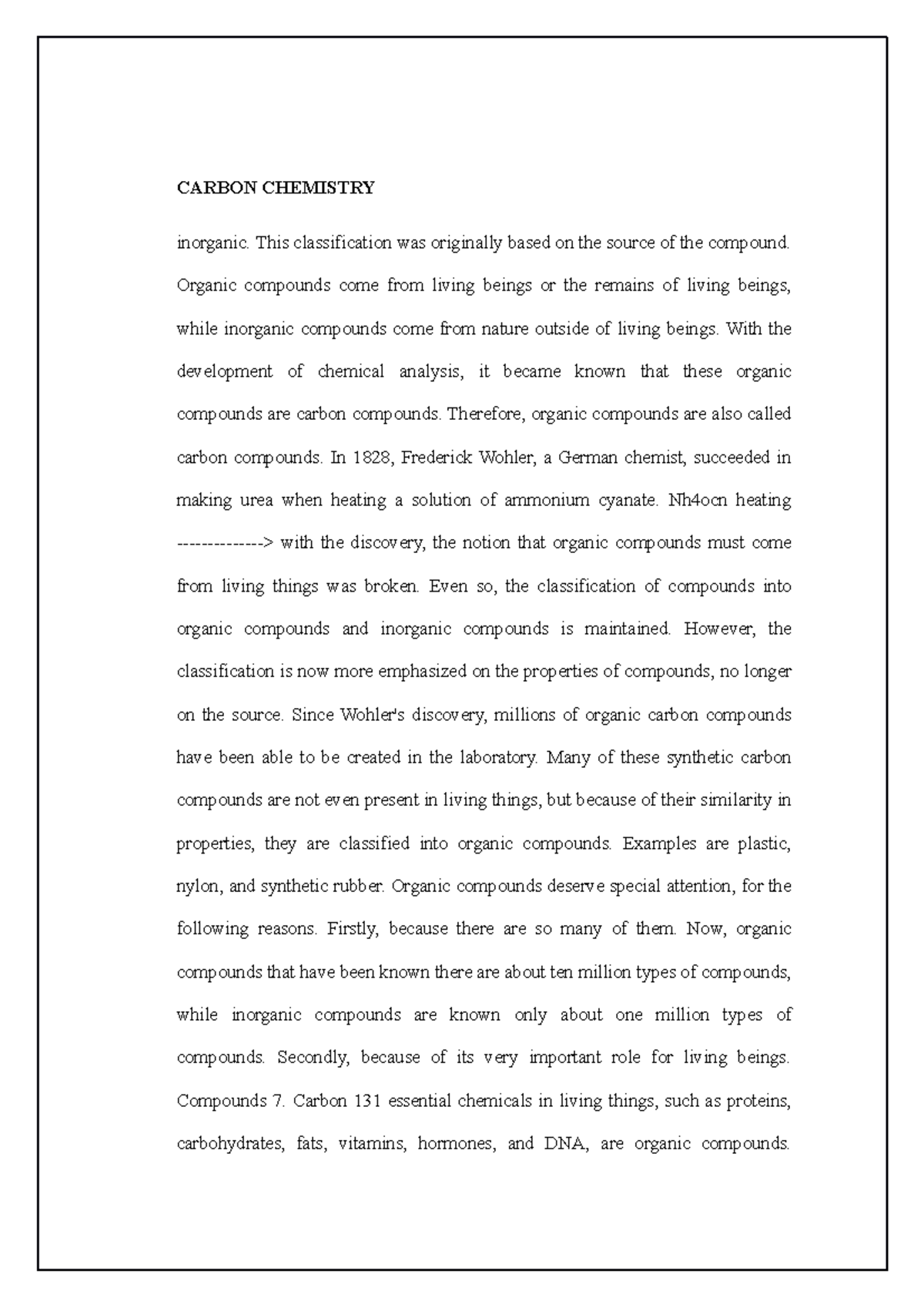 Chemistry Carbon Chemistry CARBON CHEMISTRY This