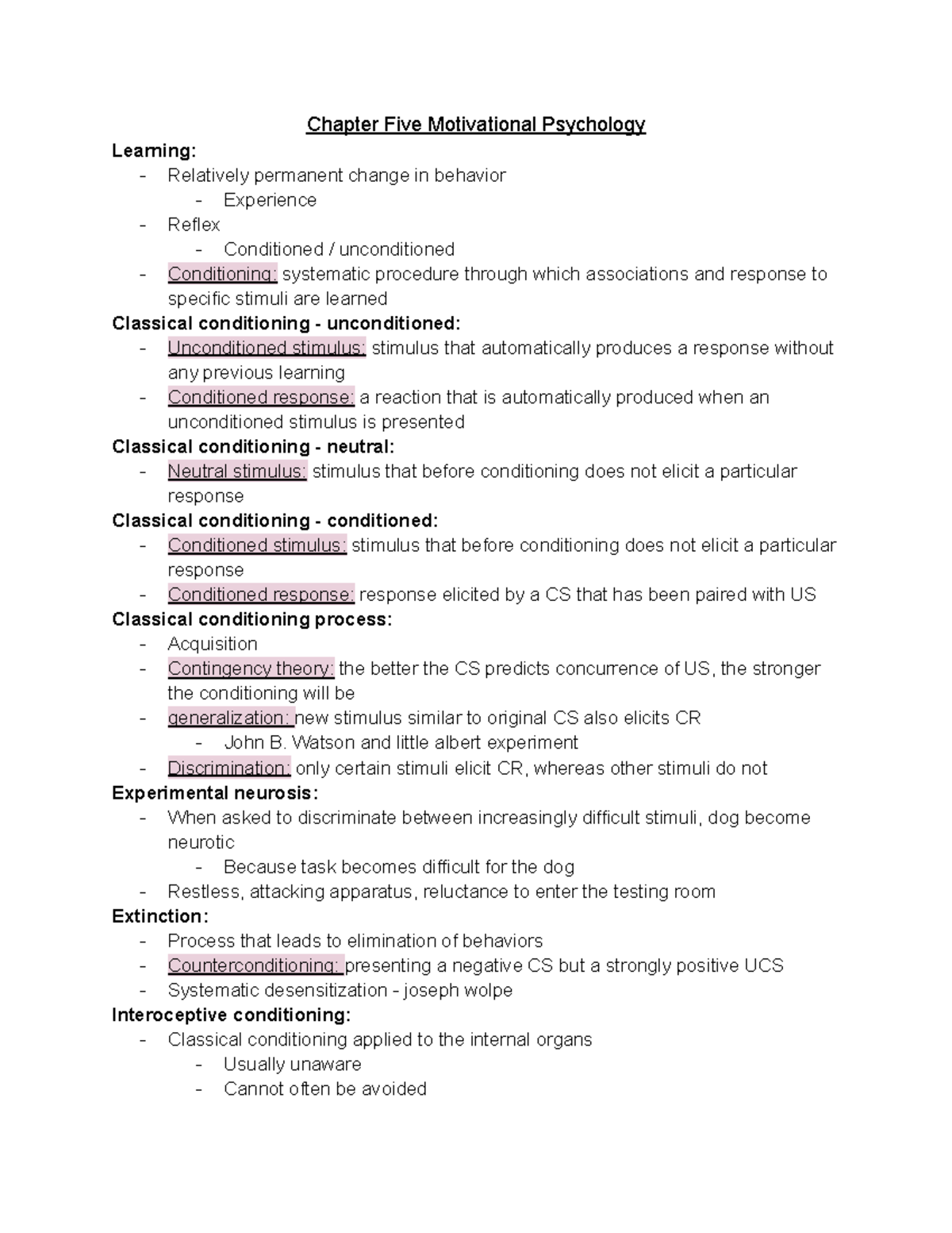Psych 320 ch. 5 Chapter Five Motivational Psychology Learning