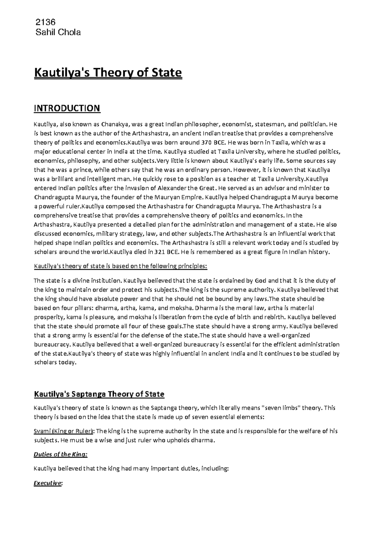 Kautilya And Ved - Kautilya's Theory Of State INTRODUCTION Kautilya ...